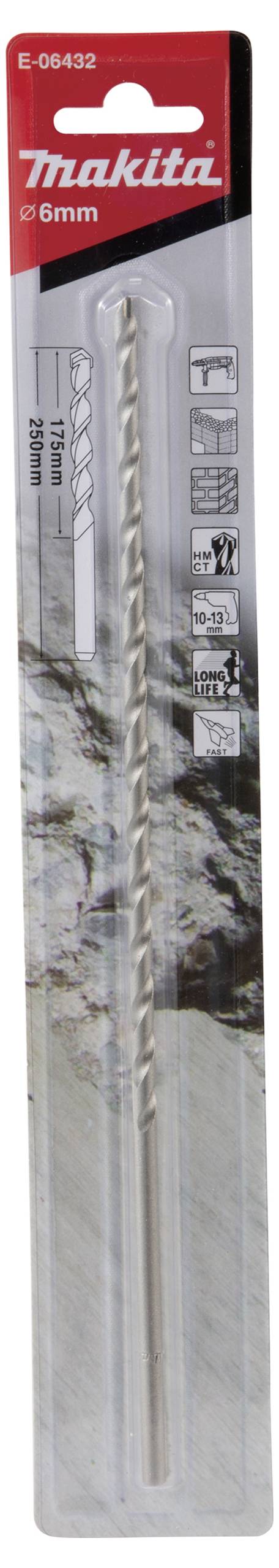 Makita E-06432 Stein-Spiralbohrer 6mm Zylinderschaft