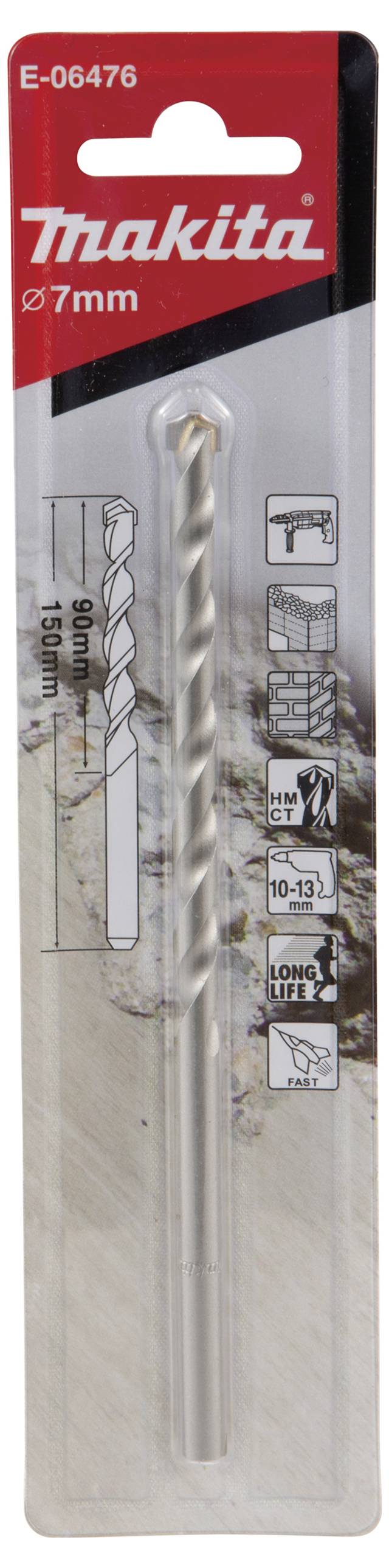 Makita E-06476 Stein-Spiralbohrer 7mm Zylinderschaft