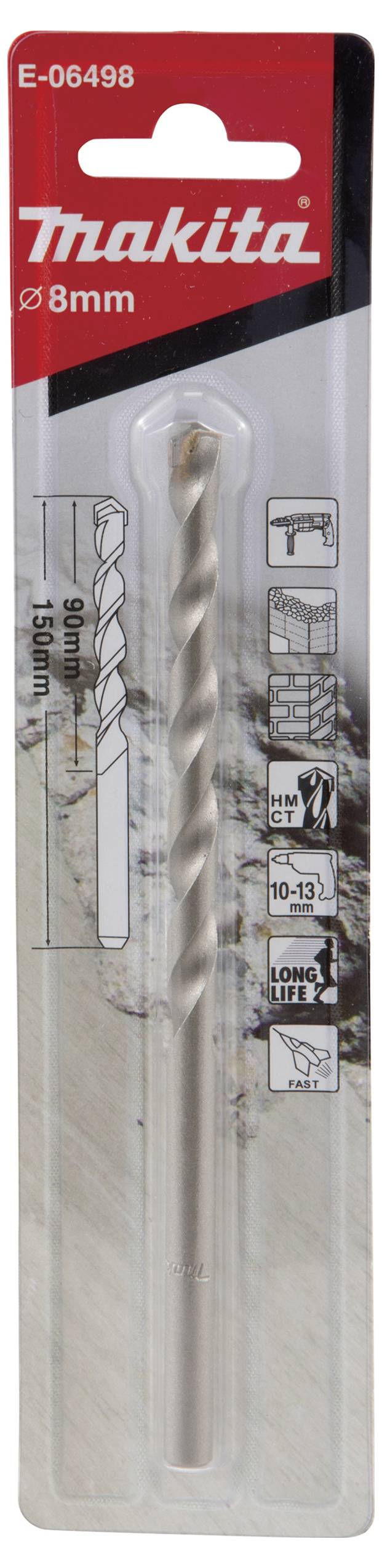 Makita E-06498 Stein-Spiralbohrer 8mm Zylinderschaft
