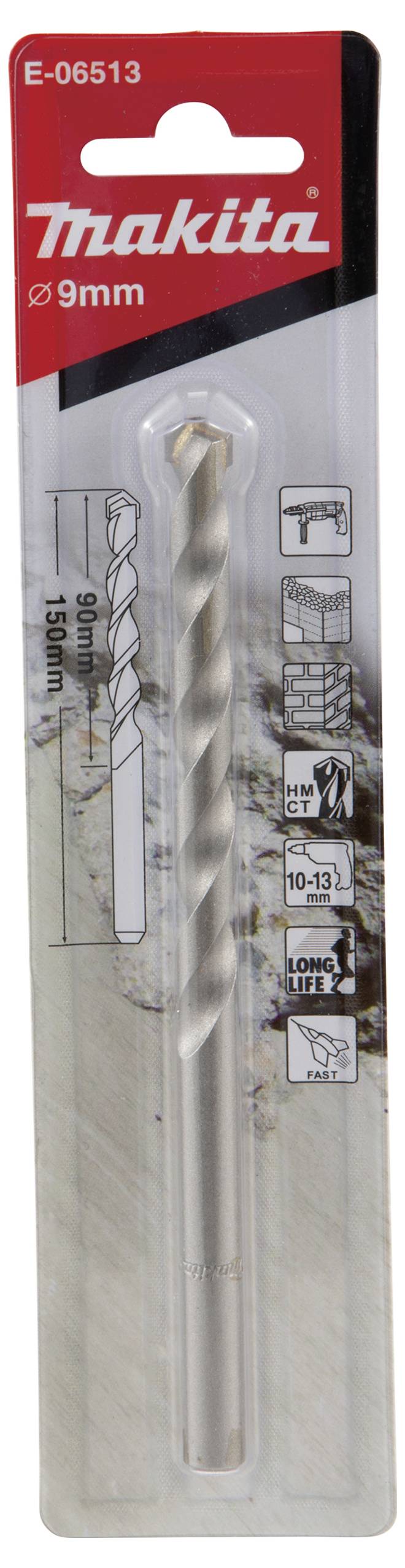 Makita E-06513 Stein-Spiralbohrer 9mm Zylinderschaft