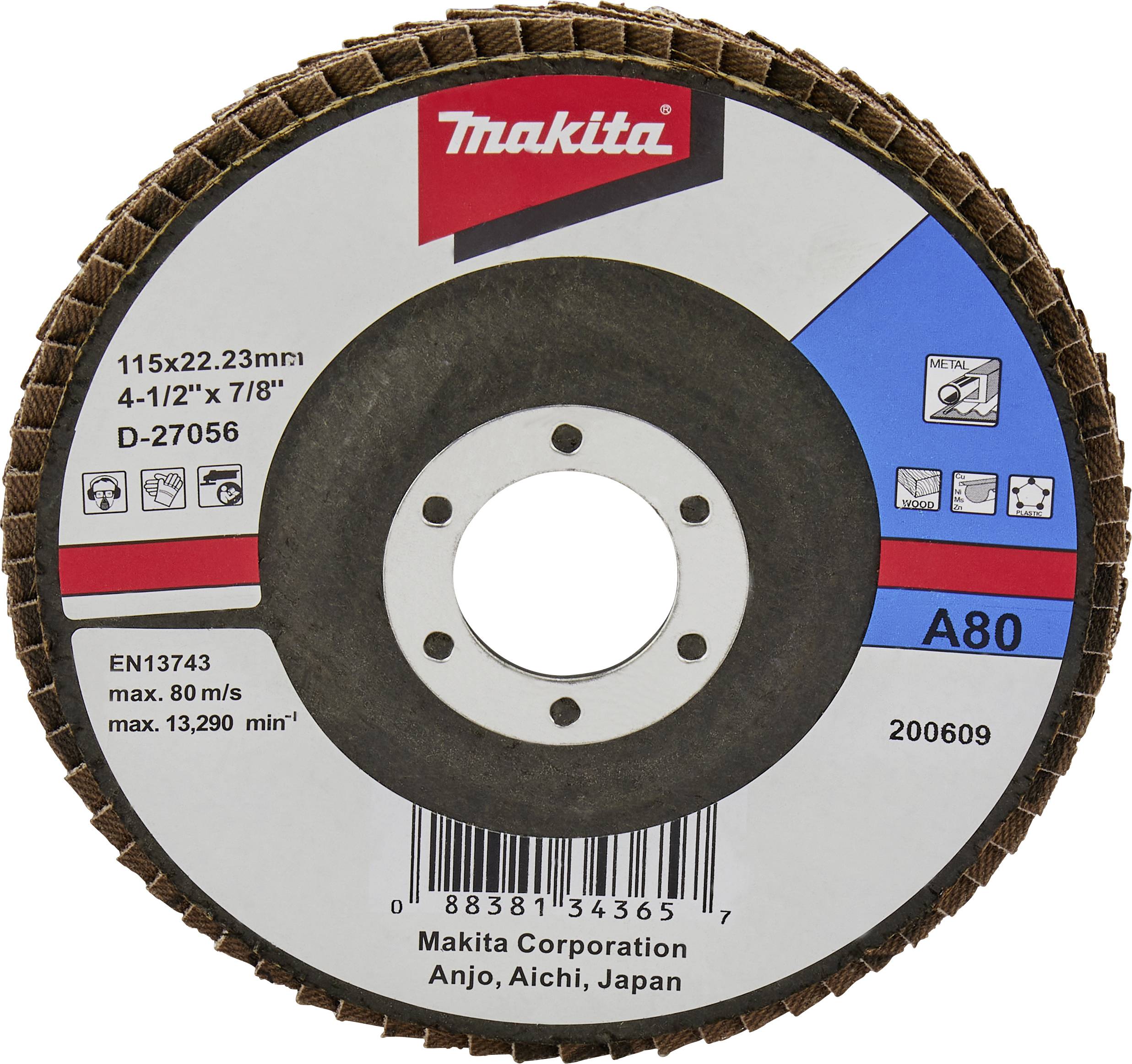 Makita D-27056 Fächerschleifscheibe Durchmesser 115mm Körnung (num)=80 1St.