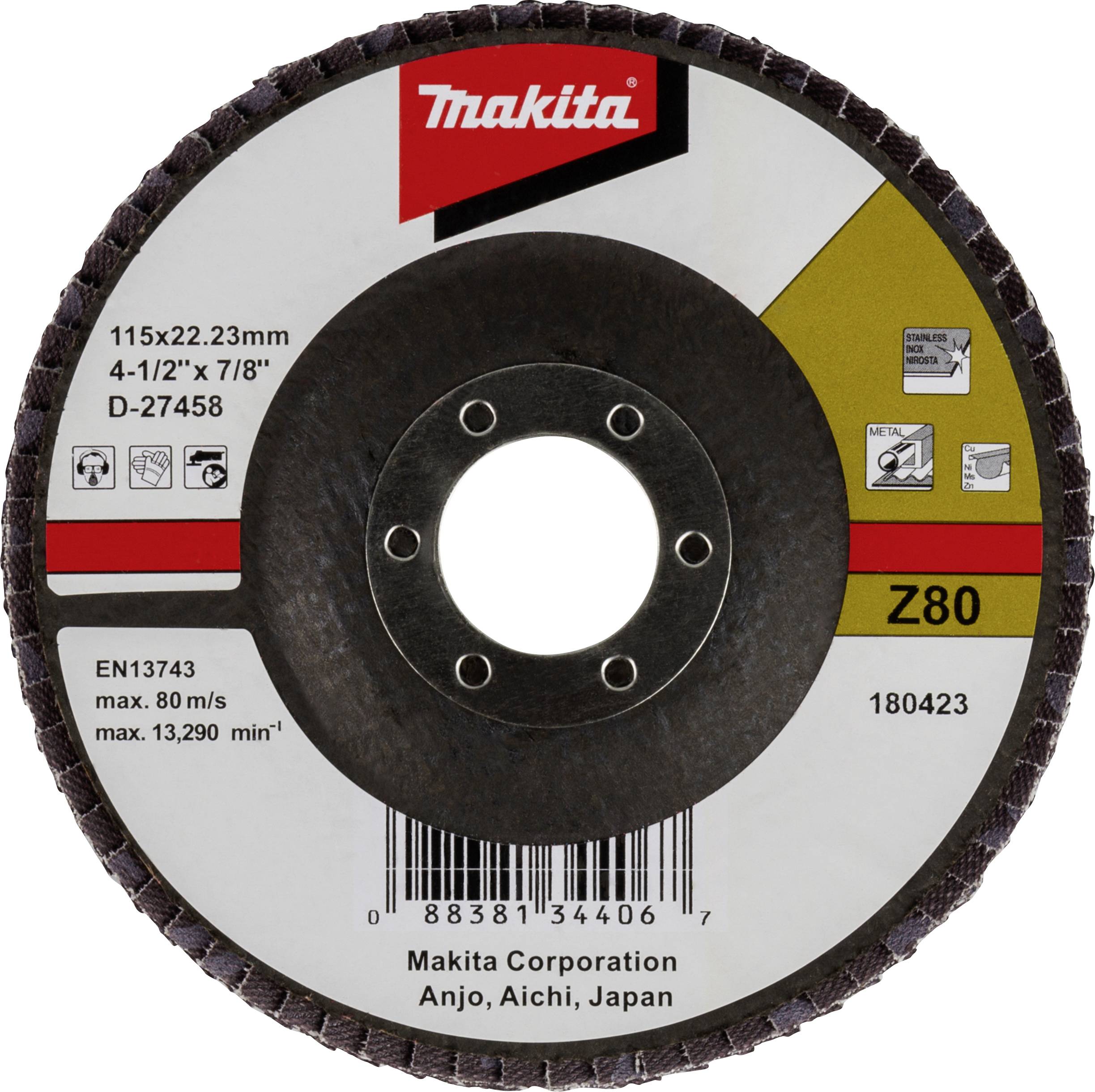 Makita D-27458 Fächerschleifscheibe Durchmesser 115mm Körnung (num)=80 1St.