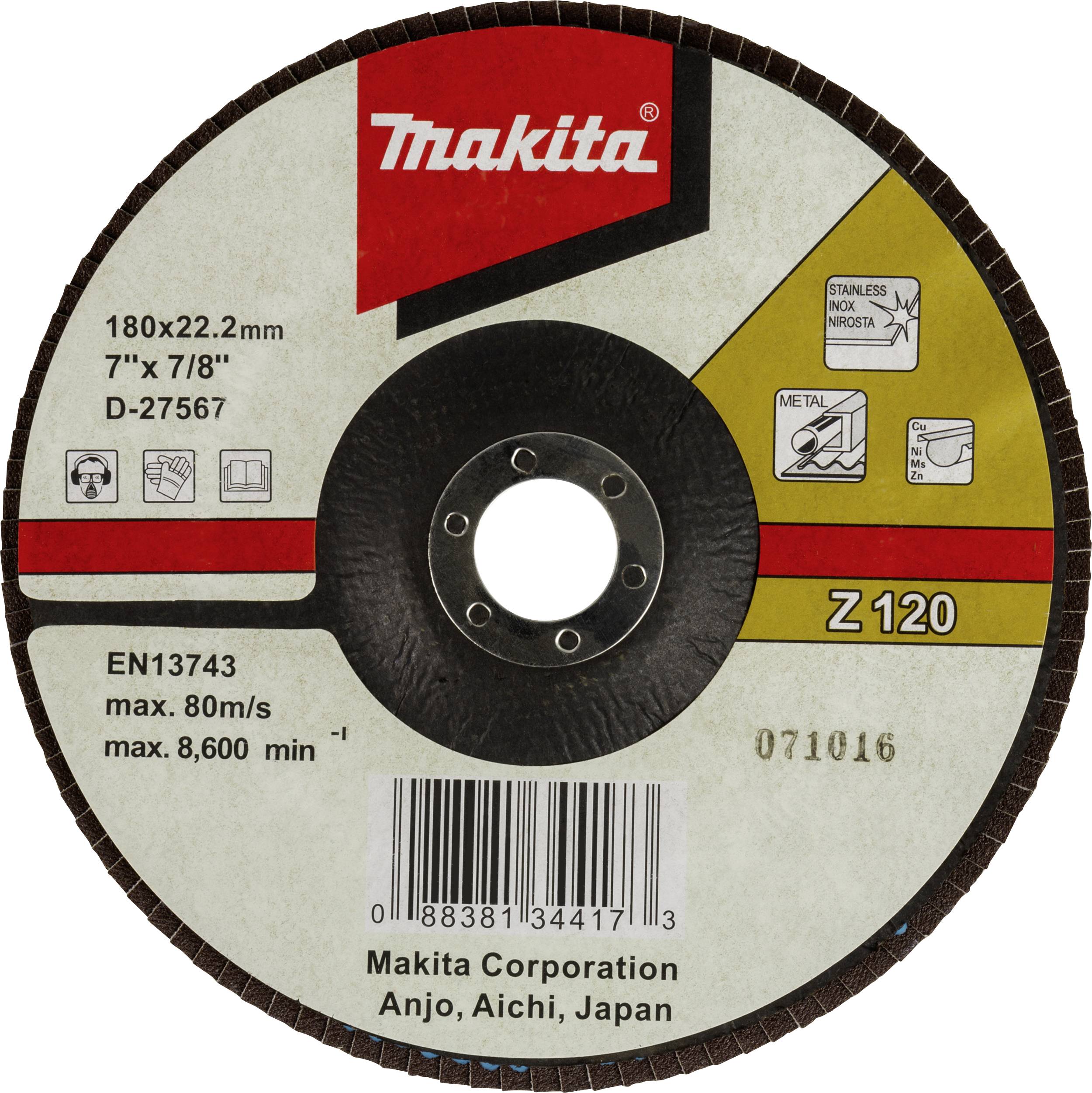 Makita D-27567 Fächerschleifscheibe Durchmesser 180mm Körnung (num)=120 1St.