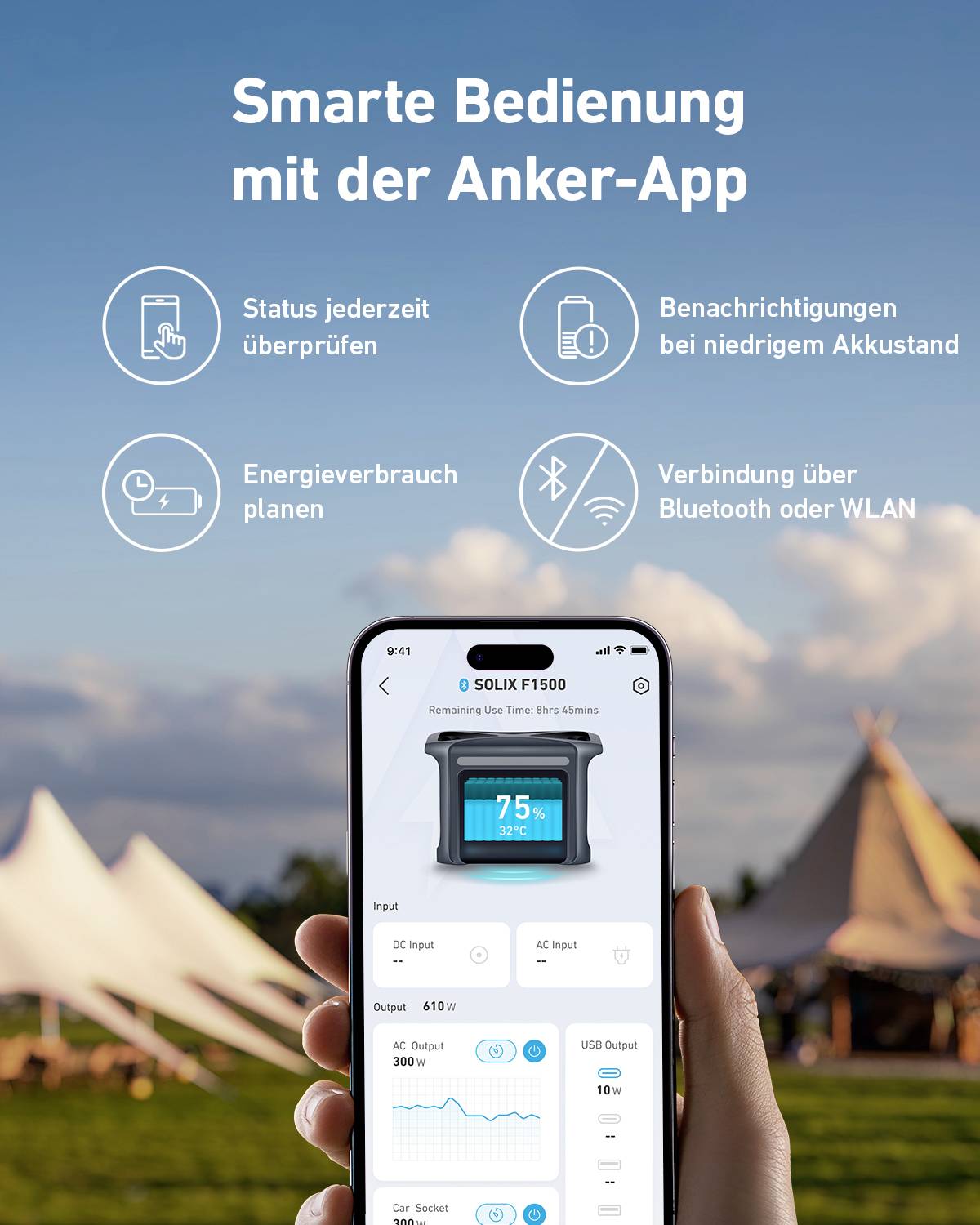 Anker SOLIX F1500 Powerstation 480Ah Lithiumeisenphosphat LED Taschenlampe, Outdoor