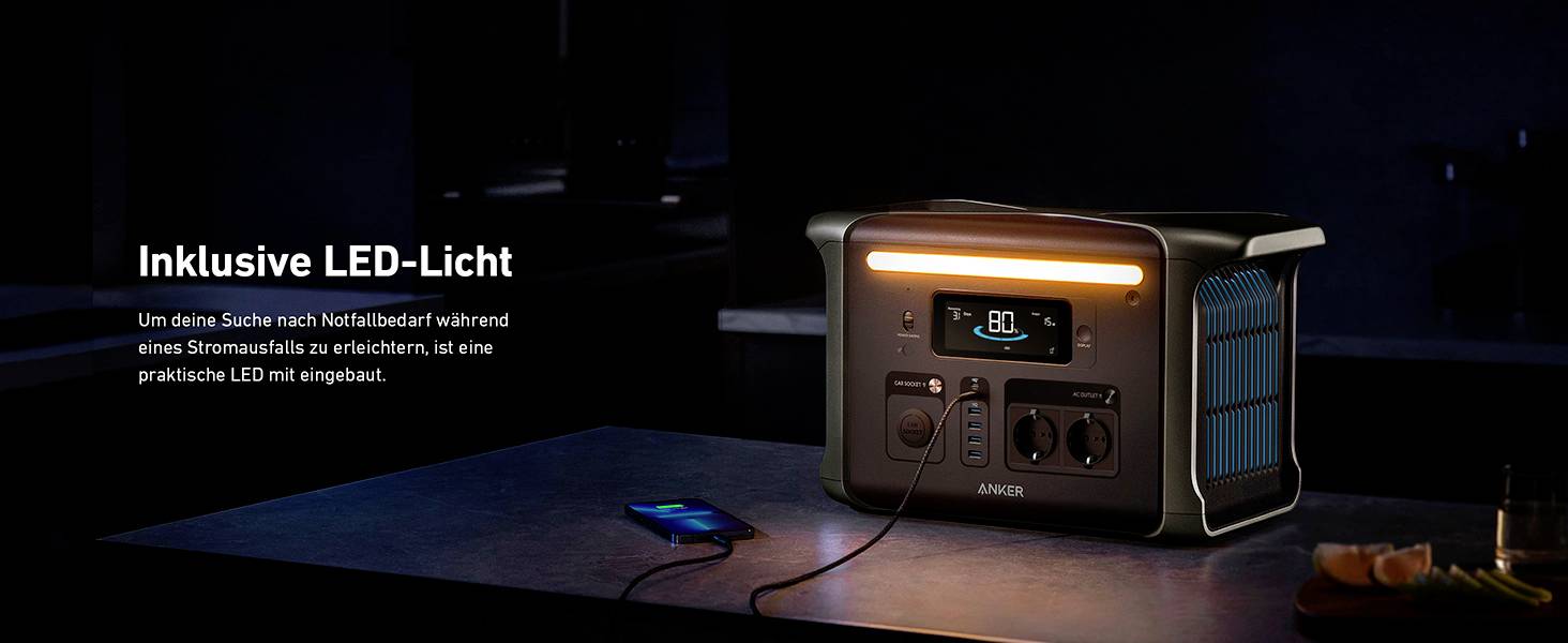 Anker SOLIX F1500 Powerstation 480Ah Lithiumeisenphosphat LED Taschenlampe, Outdoor