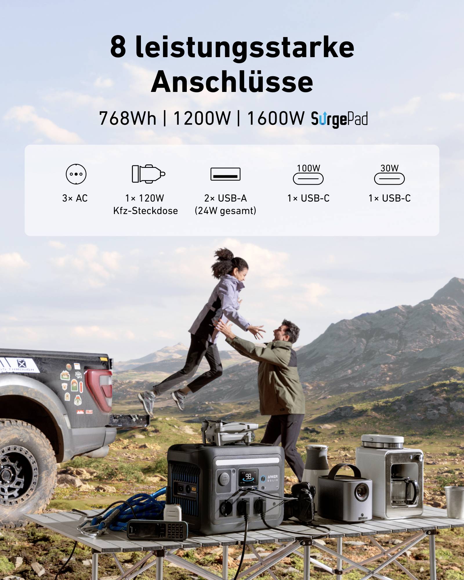 Anker SOLIX C800X Powerstation LiFePO 4 LED Taschenlampe, Outdoor