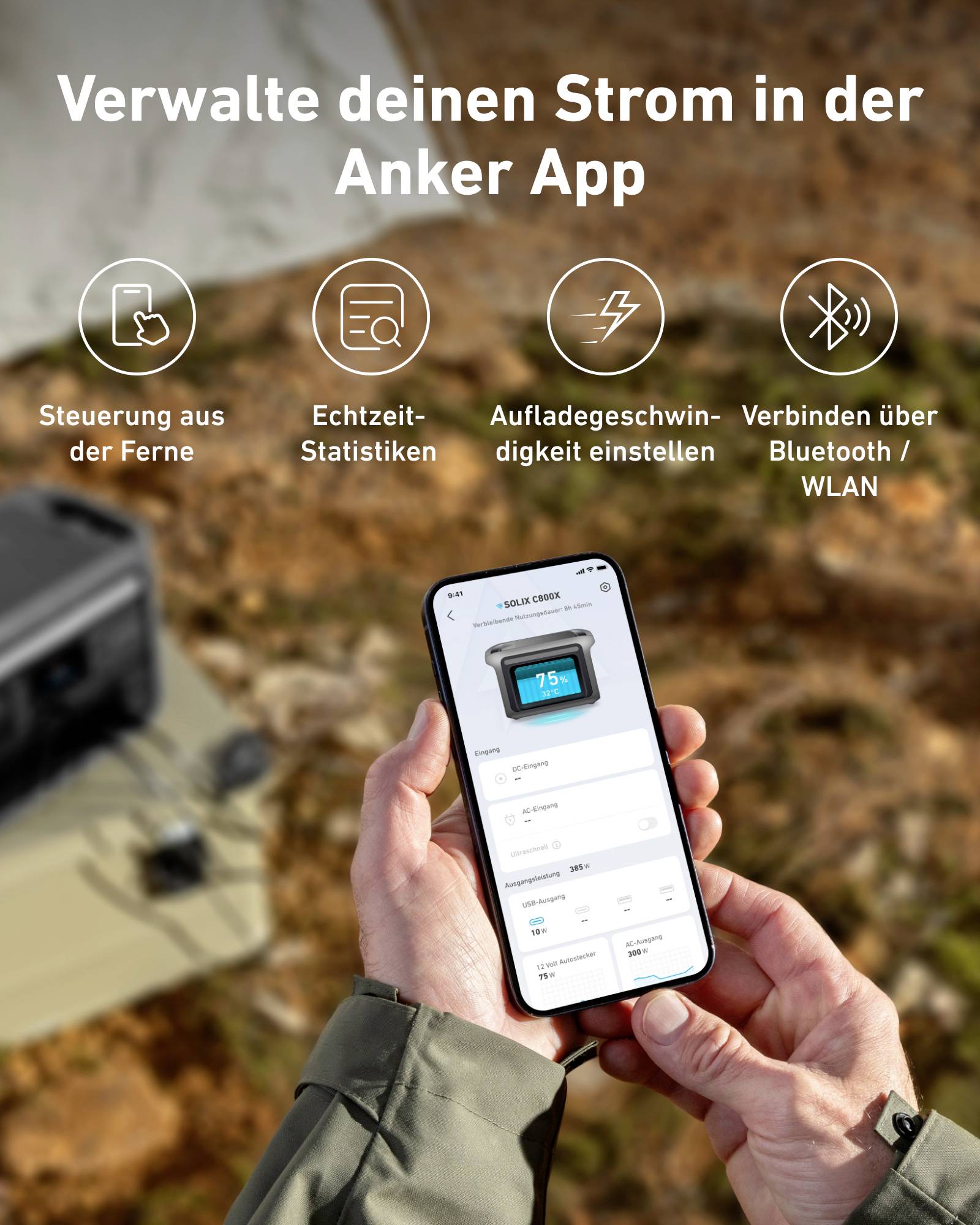 Anker SOLIX C800X Powerstation LiFePO 4 LED Taschenlampe, Outdoor