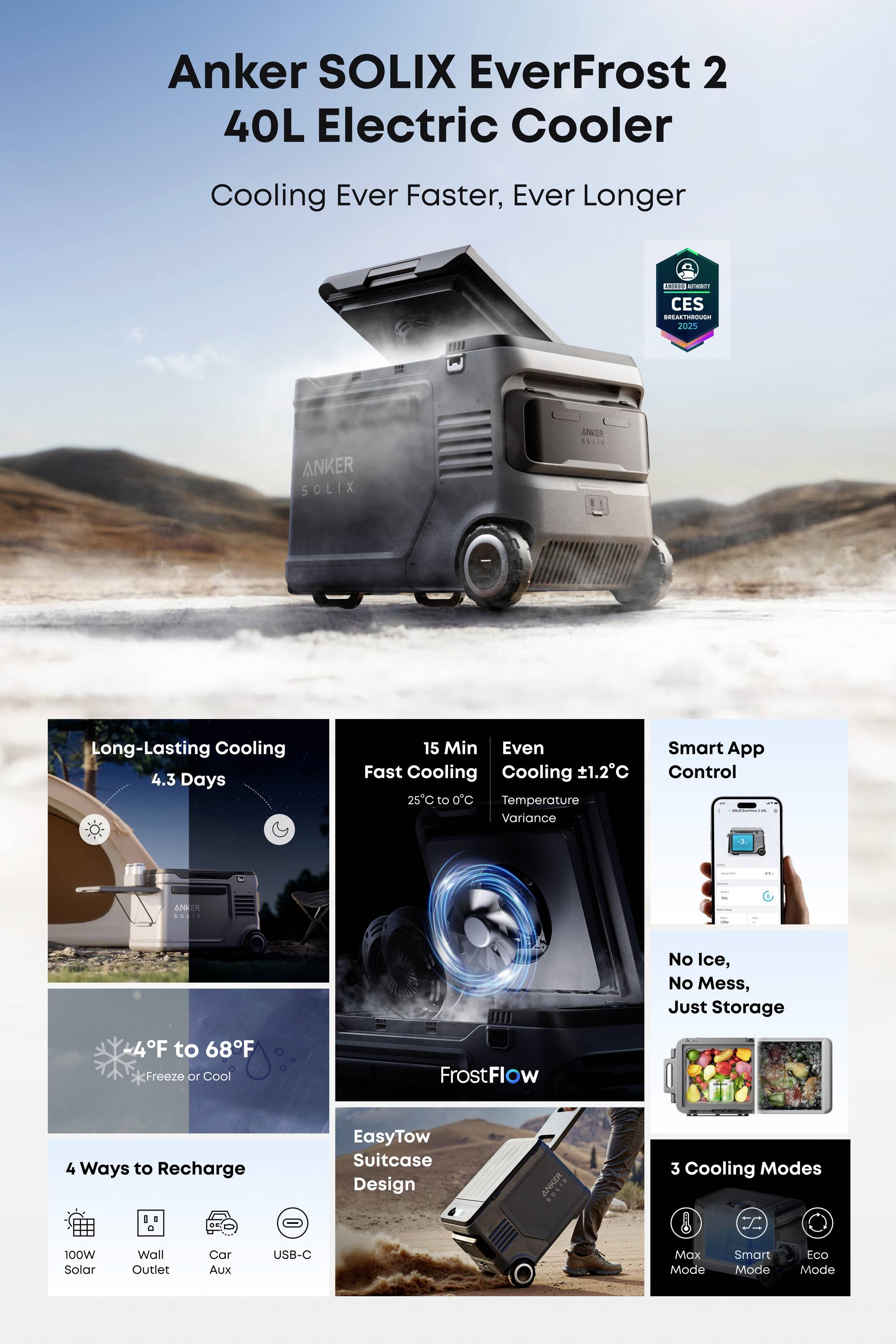 Anker SOLIX EverFrost 2 Akku-Kühlbox EEK: B (A - G) 40 l -20°C bis 20 °C