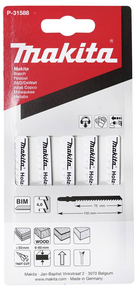 Makita Lochsägen-Set mit 5 Sägen in den Größen 16-51 mm, mit 4,0er Steigung und kompatibel mit Holz, Metall und Gipskarton.