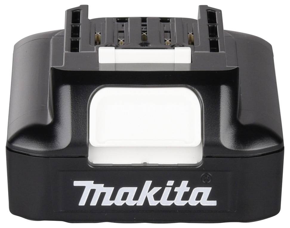 Makita-Akku-Pack für Elektrowerkzeuge mit schwarzem Gehäuse und weißem Verbindungsterminal.