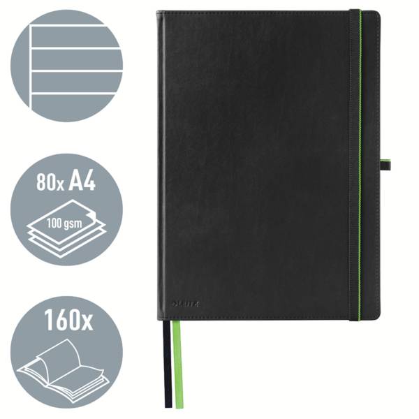 Leitz 44720095 Notizbuch liniert Schwarz Anzahl der Blätter: 80 DIN A4