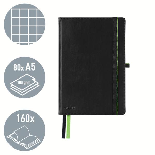 Leitz 44770095 Notizbuch kariert Schwarz 80 Blatt DIN A5