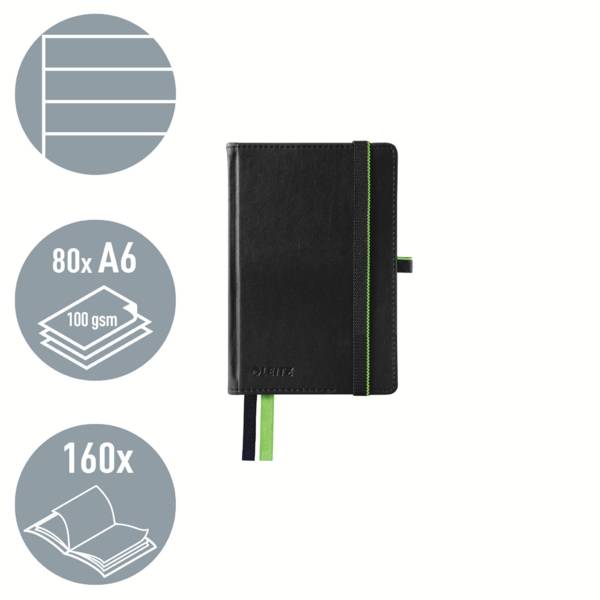 Leitz 44800095 Notizbuch liniert Schwarz Anzahl der Blätter: 80 DIN A6