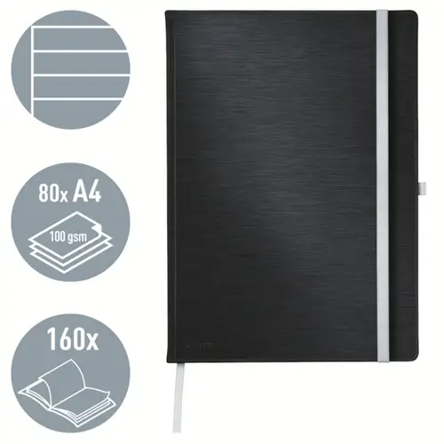 Leitz 44751094 Notizbuch liniert Satin Schwarz Anzahl der Blätter: 80 DIN A4 Leitz 44751094 Notizbuch liniert Satin Schwarz Anzahl der Blätter: 80 DIN A4