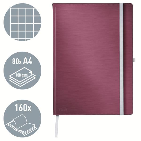 Leitz 44761028 Notizbuch kariert Granat Rot Anzahl der Blätter: 80 DIN A4