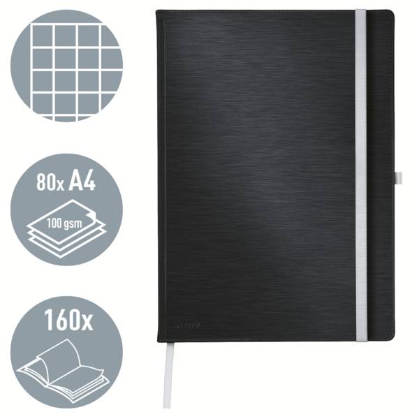 Leitz 44761094 Notizbuch kariert Satin Schwarz Anzahl der Blätter: 80 DIN A4