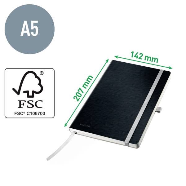 Leitz 44531094 Notizbuch blanko Satin Schwarz Anzahl der Blätter: 80 DIN A5