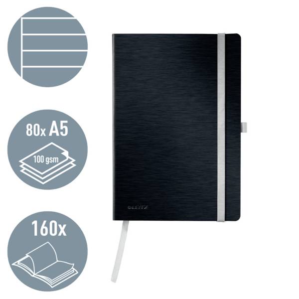 Leitz 44871094 Notizbuch liniert Satin Schwarz Anzahl der Blätter: 80 DIN A5