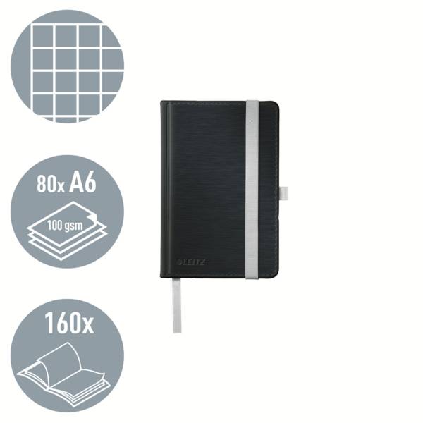 Leitz 44911094 Notizbuch kariert Satin Schwarz Anzahl der Blätter: 80 DIN A6