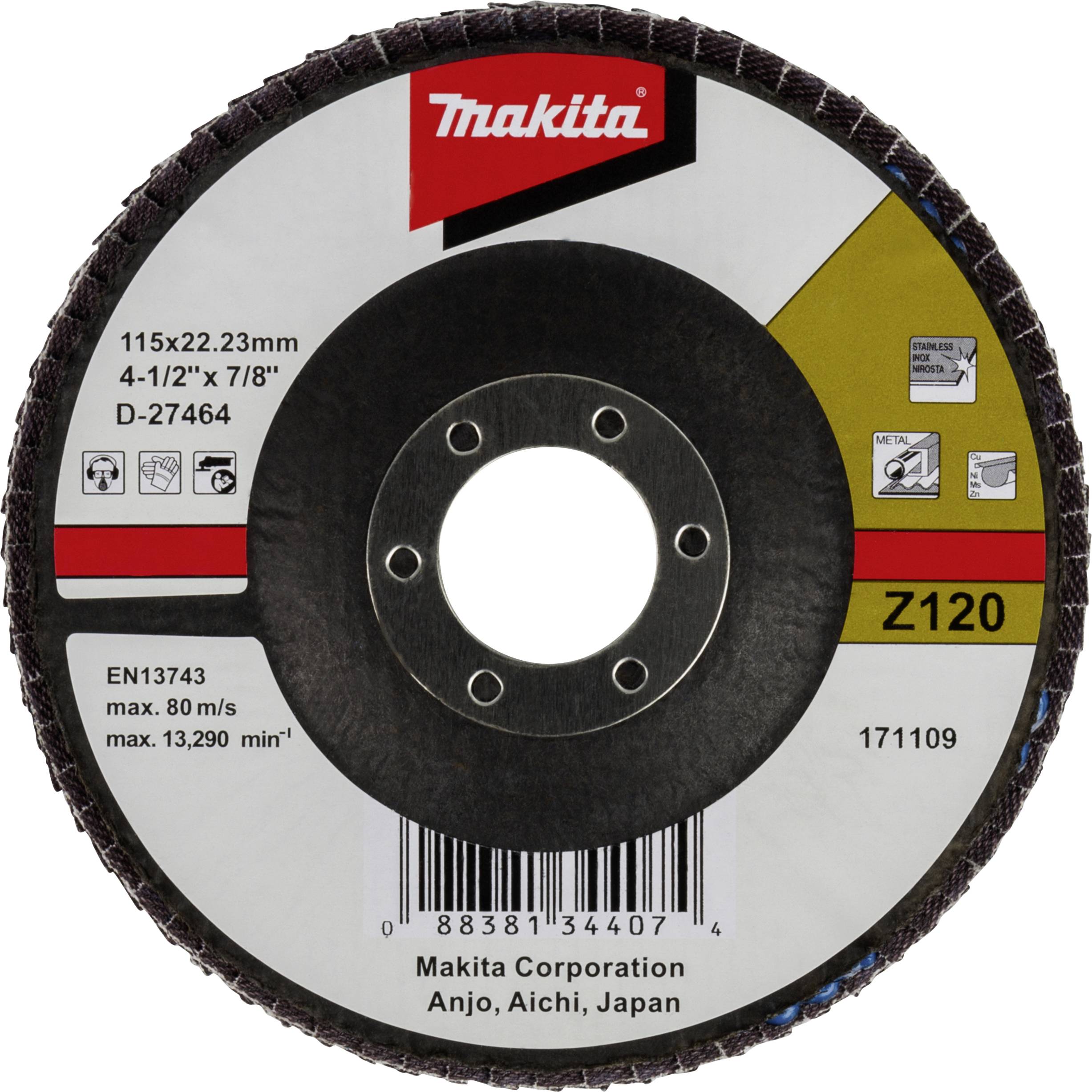 Makita D-27464 Fächerschleifscheibe Durchmesser 115mm Körnung (num)=120 1St.