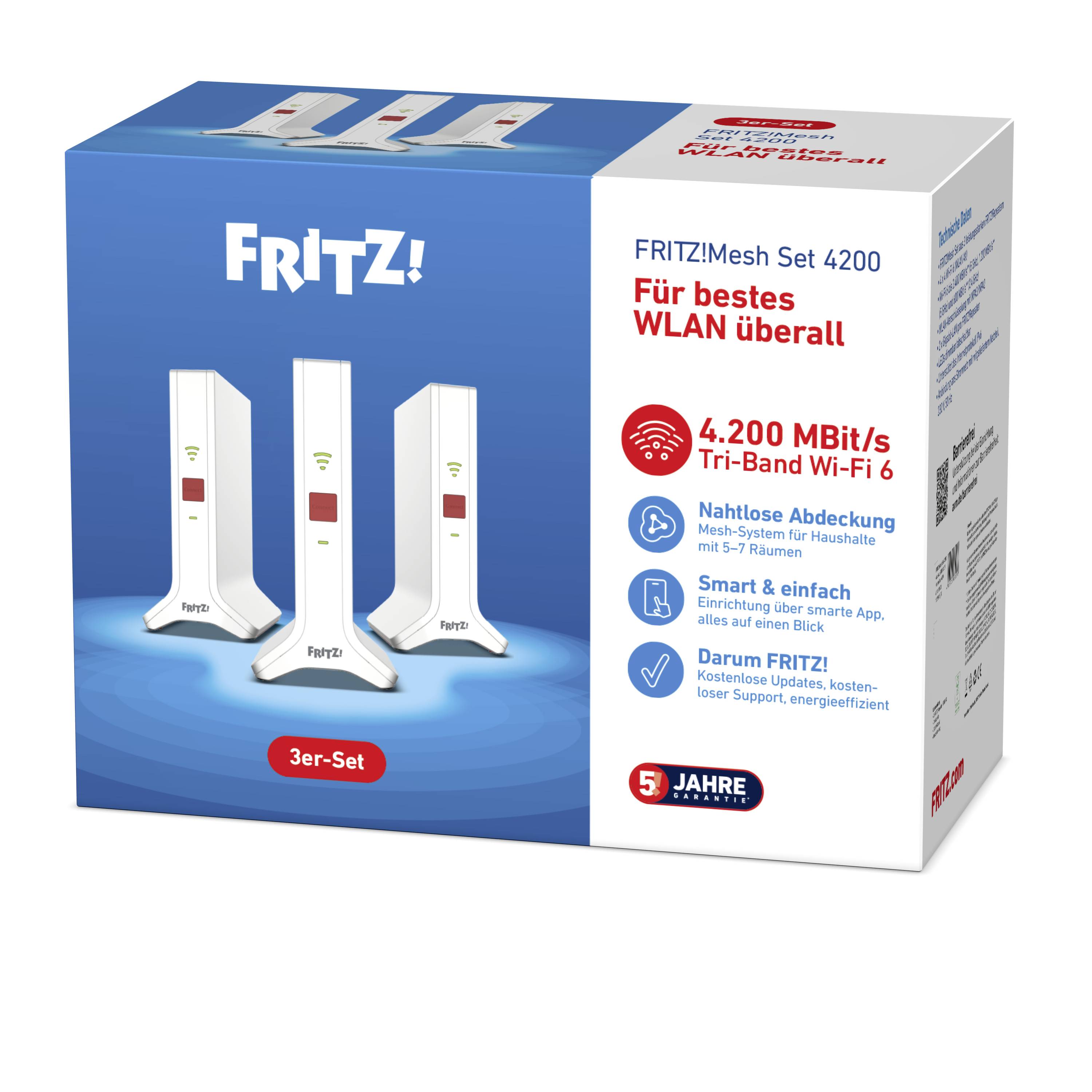 FRITZ! WLAN Repeater FRITZ!Mesh Set 4200 3er-Set 20003107 LAN 10/100/1000 MBit/s Mesh-fähig