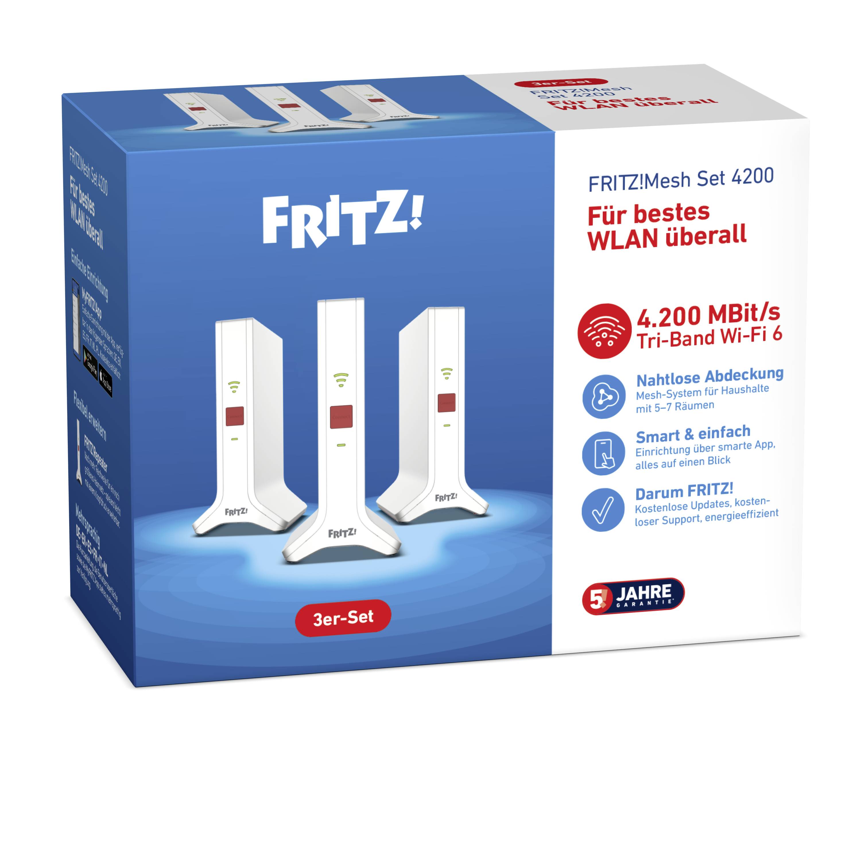 FRITZ! WLAN Repeater FRITZ!Mesh Set 4200 3er-Set 20003107 LAN 10/100/1000 MBit/s Mesh-fähig