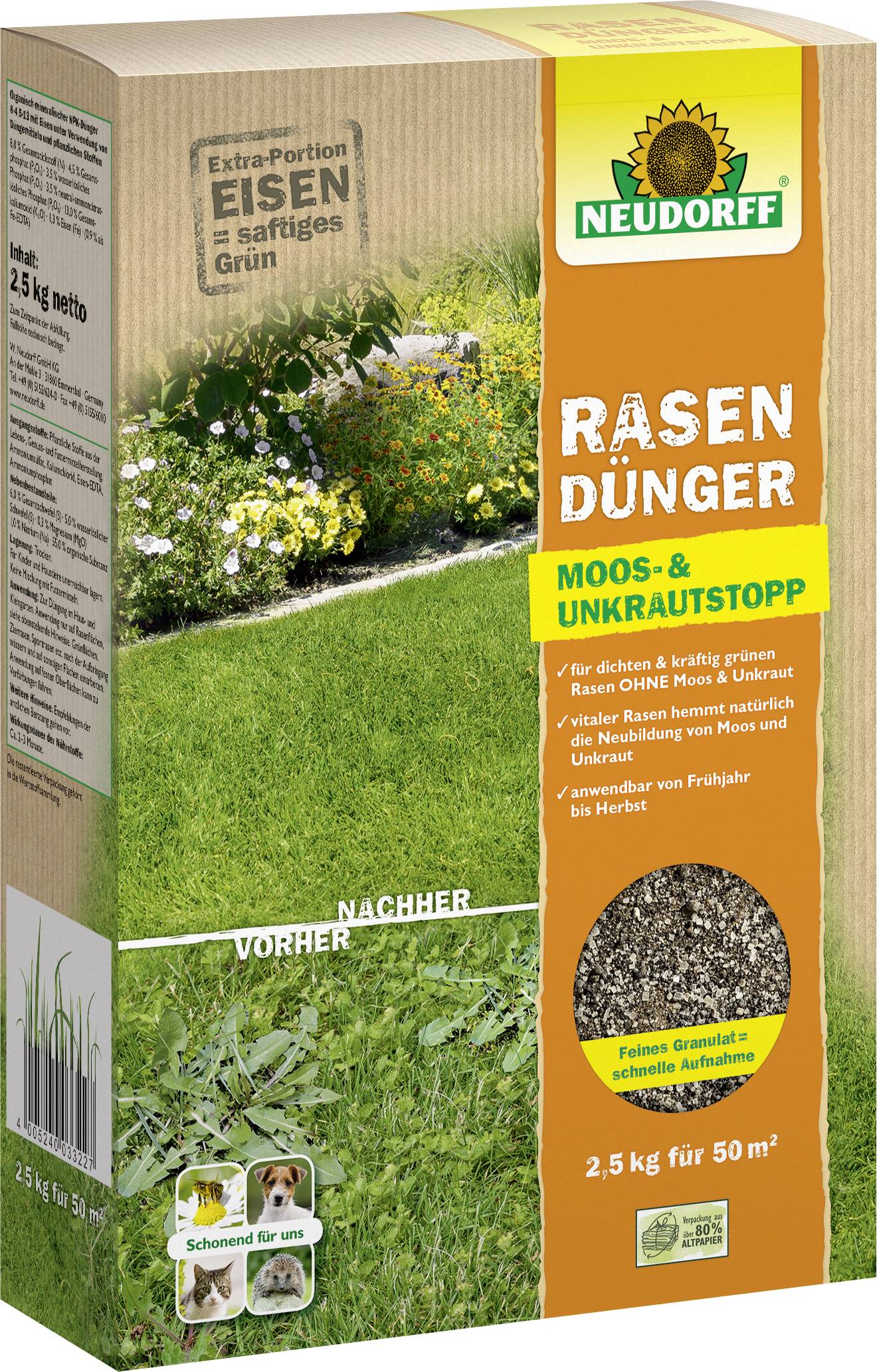 Neudorff 01306 Azet Rasendünger Moos- & Unkraut-Stopp 2.5kg