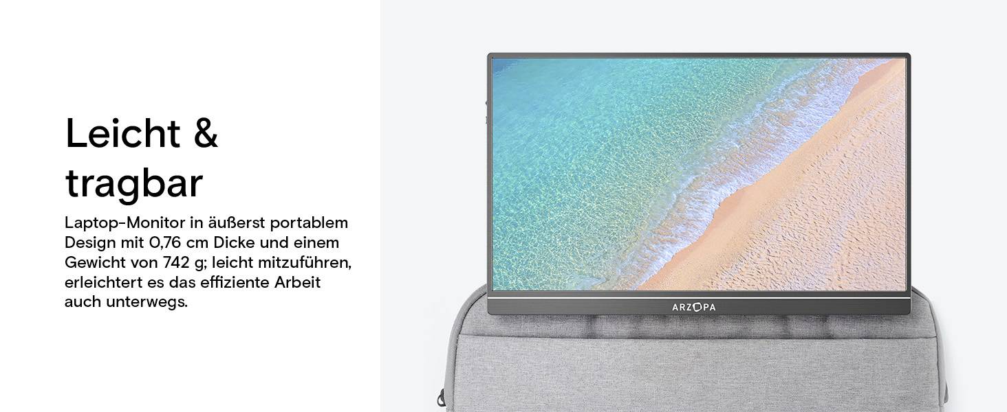 Arzopa S1 Table Portabler Monitor EEK A (A - G) 39.6cm (15.6 Zoll) 1920 x 1080 Pixel 16:9 25 ms HDMI®, USB-C®, USB-A (Host) IPS