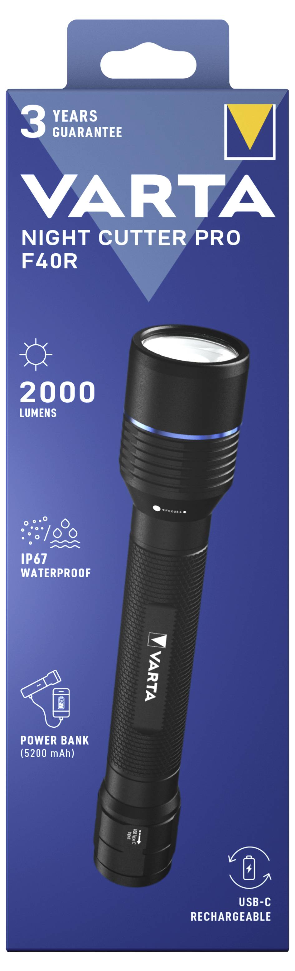 Varta Night Cutter Pro F40R Rech. Box Taschenlampe 2000 lm 380
