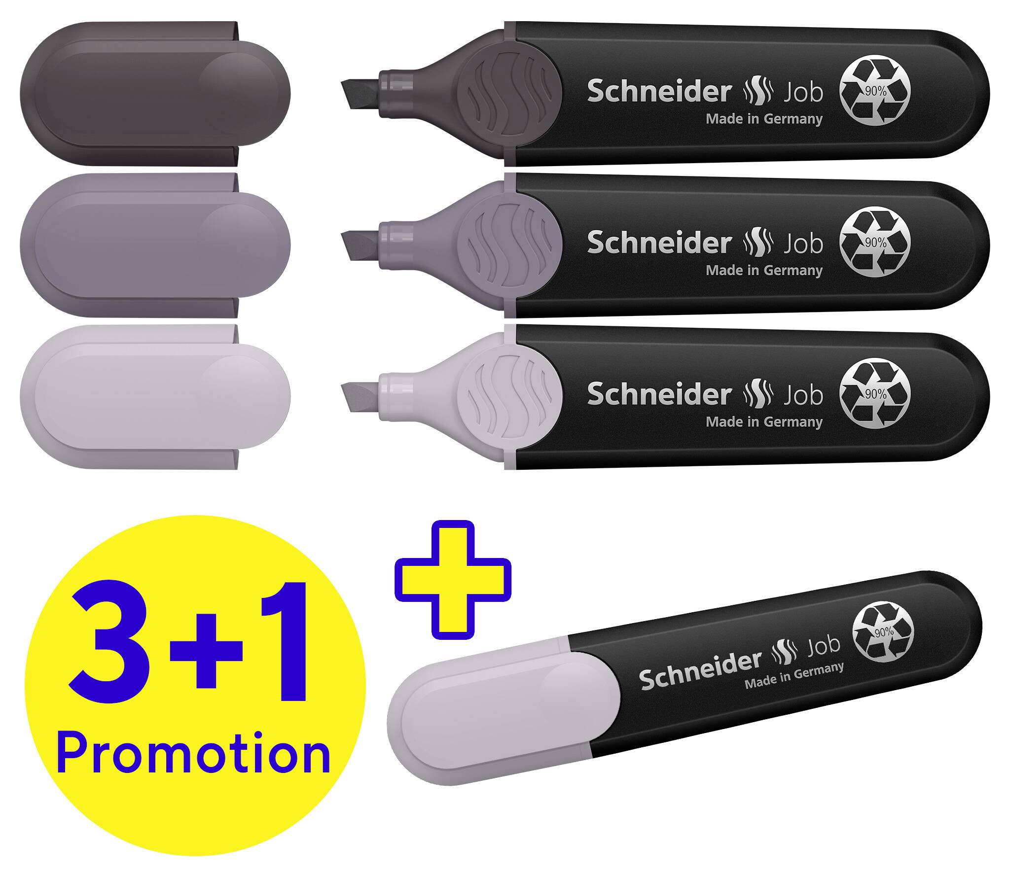 Schneider Schreibgeräte Textmarker Job grau sortiert Karton-Etui 4 Stück Aktion 3+1 115174 Grau 5mm 4St.