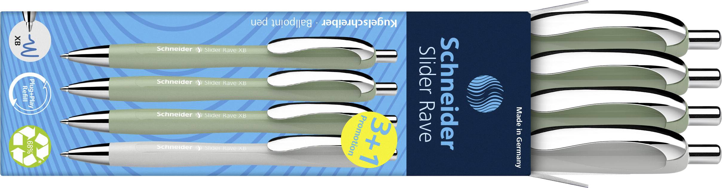 Schneider Schreibgeräte Slider Rave XB Trend 25, Box 4 Stück sortiert 132664 Kugelschreiber Schreibfarbe: Blau 4 St.