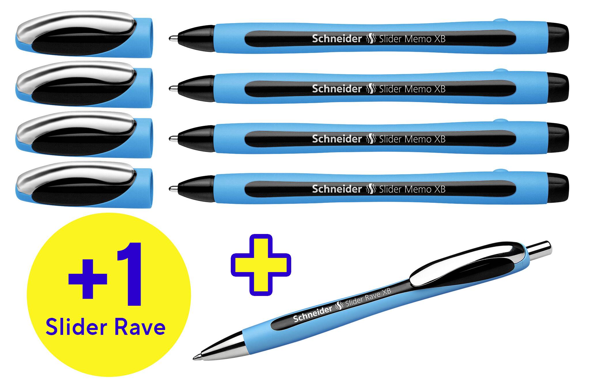 Schneider Schreibgeräte Etui 4x Memo + 1x Rave schwarz 150245 Kugelschreiber Schreibfarbe: Schwarz 5 St.