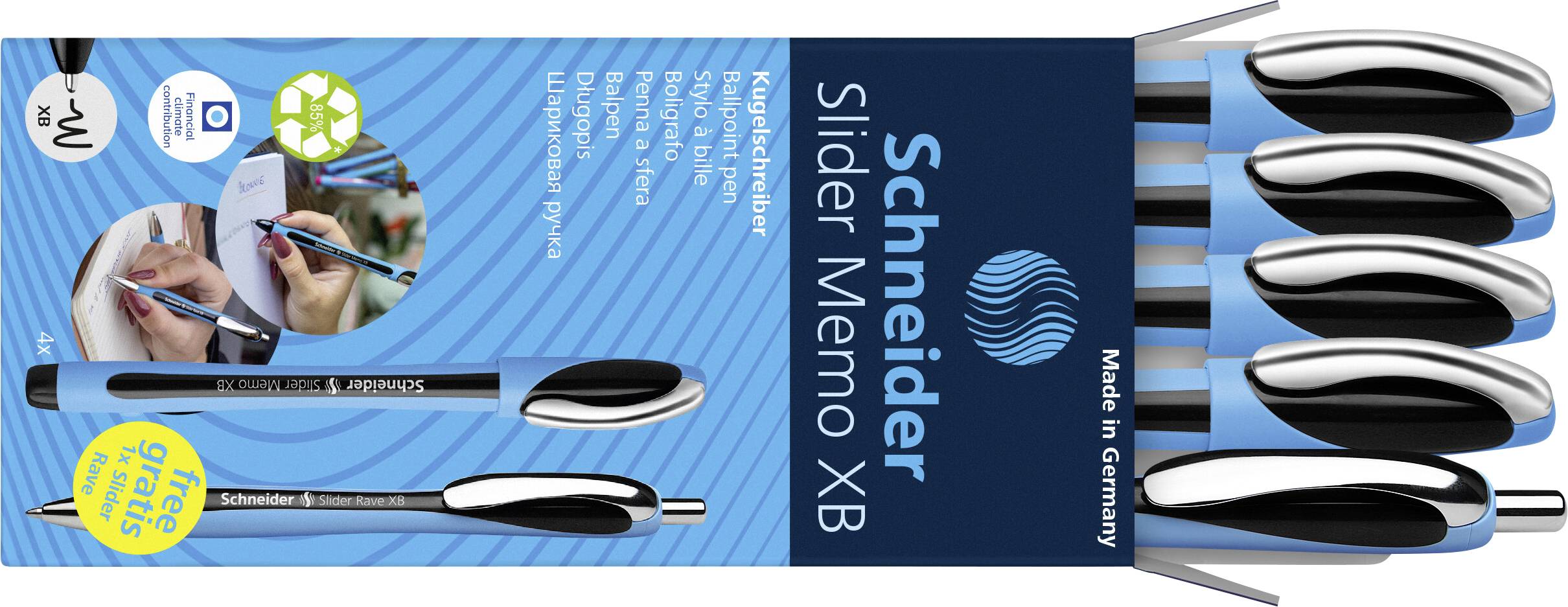 Schneider Schreibgeräte Etui 4x Memo + 1x Rave schwarz 150245 Kugelschreiber Schreibfarbe: Schwarz 5St.