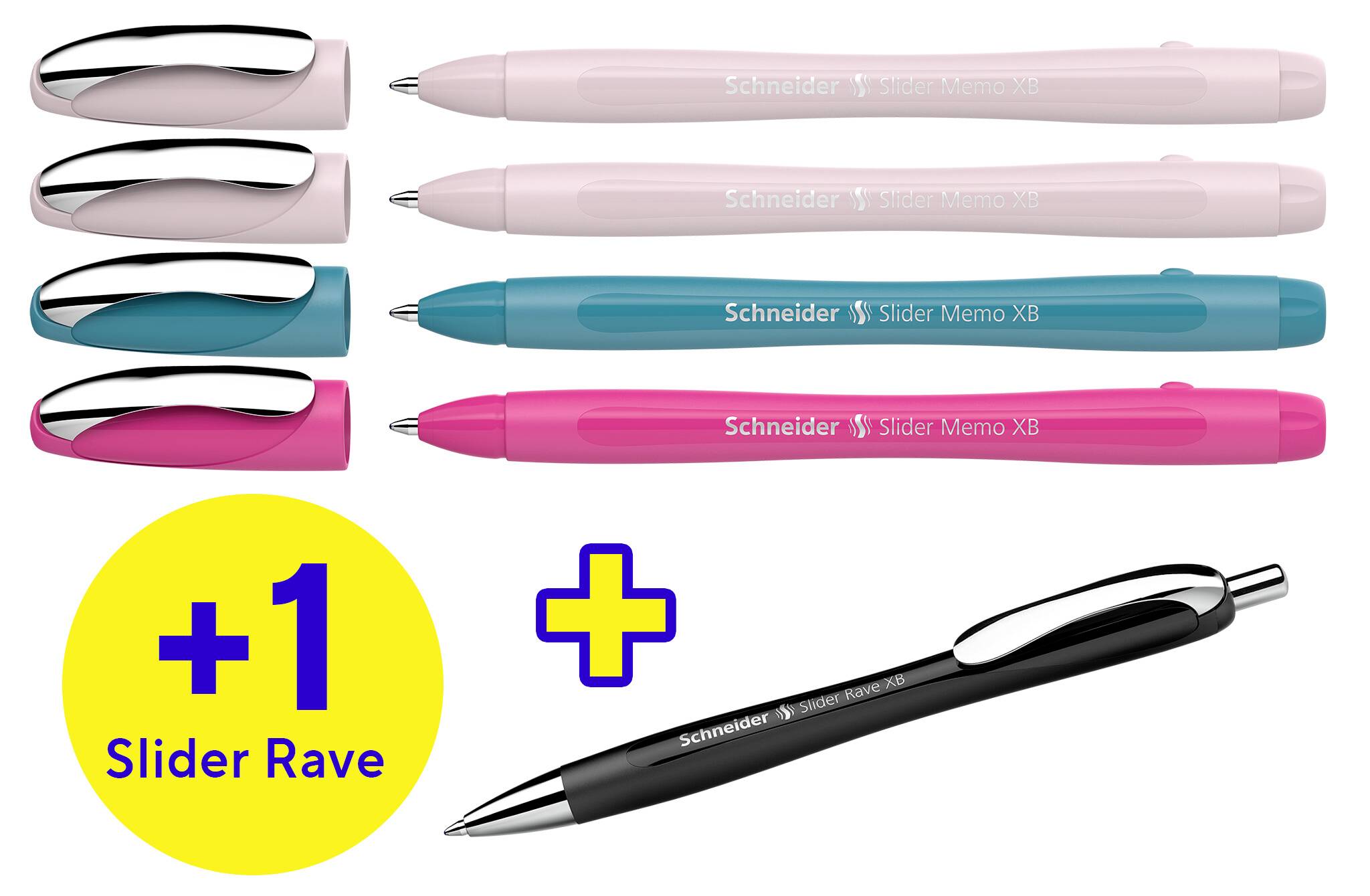 Schneider Schreibgeräte Etui 4x Memo + 1x Rave sortiert 150255 Kugelschreiber Schreibfarbe: Blau 5 St.