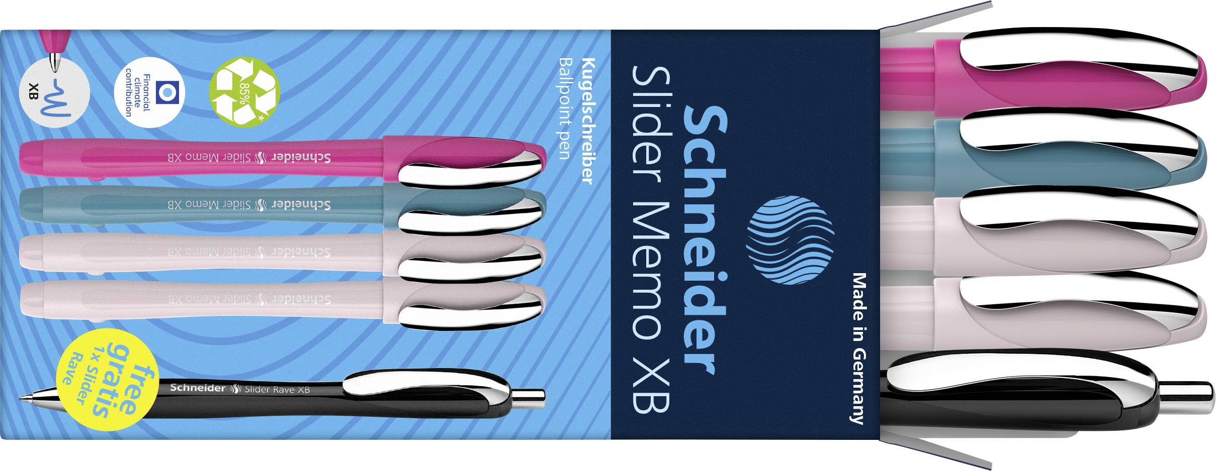 Schneider Schreibgeräte Etui 4x Memo + 1x Rave sortiert 150255 Kugelschreiber Schreibfarbe: Blau 5St.