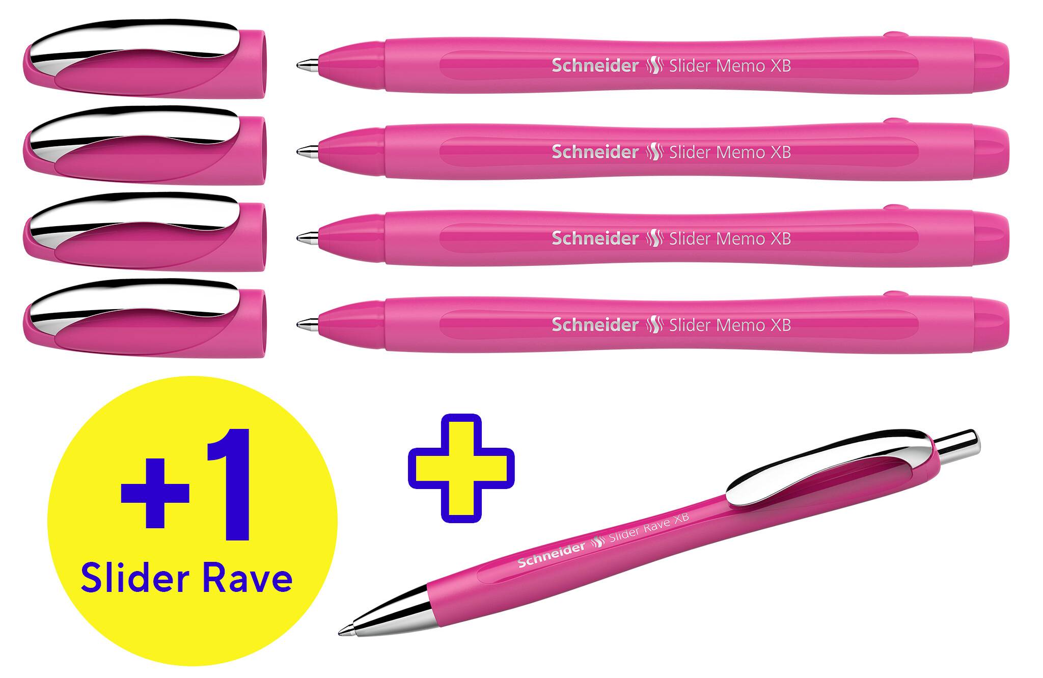 Schneider Schreibgeräte Etui 4x Memo + 1x Rave power pink 150265 Kugelschreiber Schreibfarbe: Blau 5 St.
