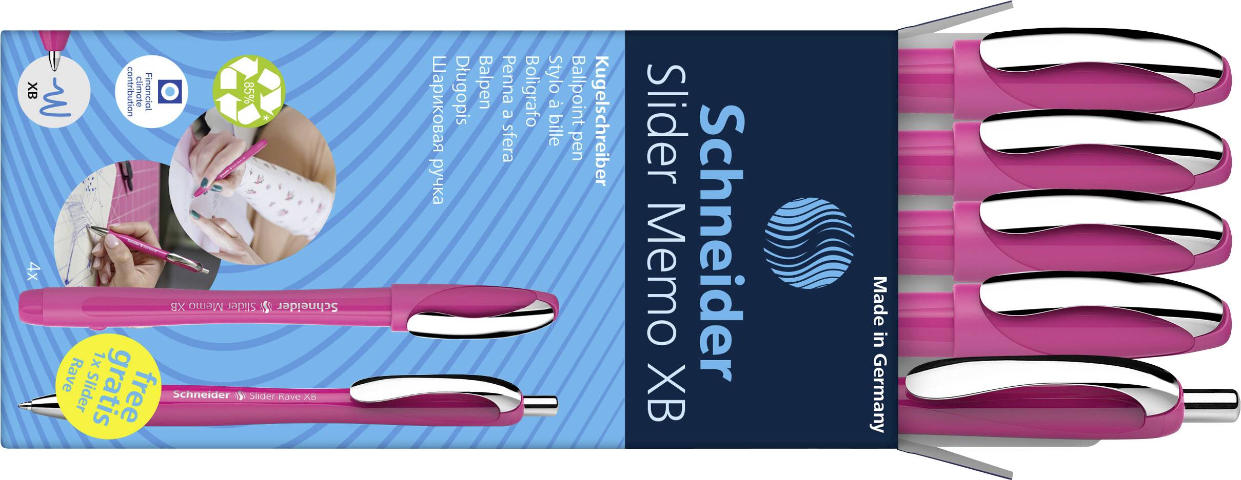 Schneider Schreibgeräte Etui 4x Memo + 1x Rave power pink 150265 Kugelschreiber Schreibfarbe: Blau 5 St.