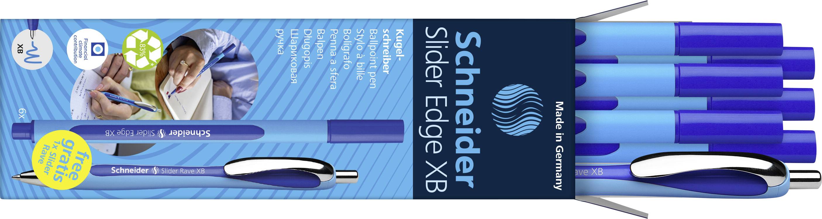 Schneider Schreibgeräte 6x Slider Edge XB + 1x Slider Rave XB blau 152257 Kugelschreiber Schreibfarbe: Blau 7St.