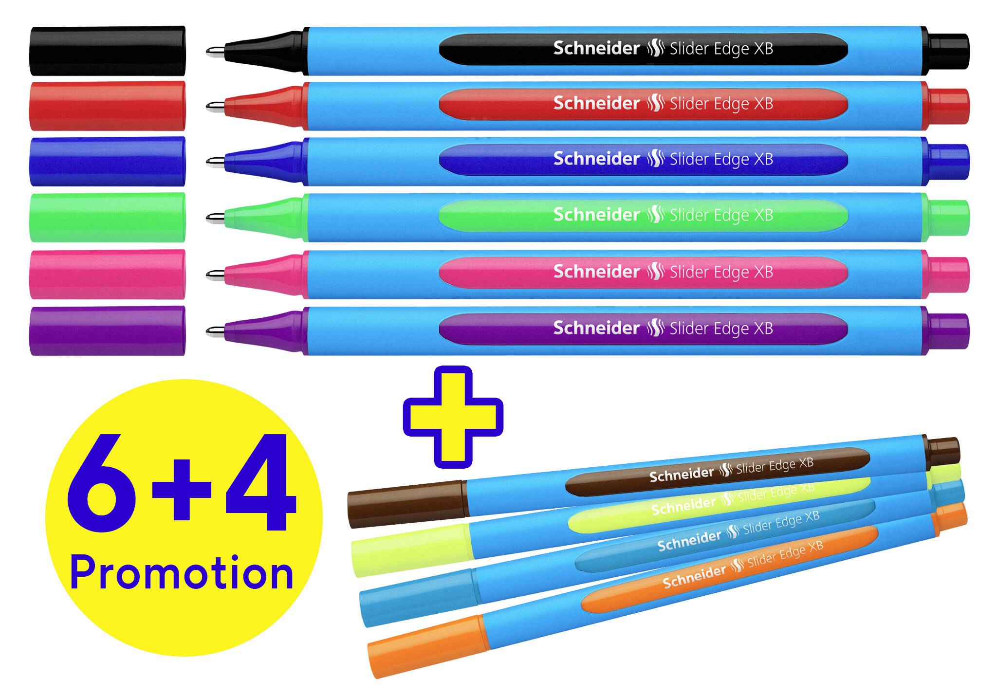 Schneider Schreibgeräte Slider Edge XB Karton-Etui 10 Stück Promotion 152260 Kugelschreiber Schreibfarbe: Schwarz, Rot, Blau, Hellgrün, Gelb, Oran