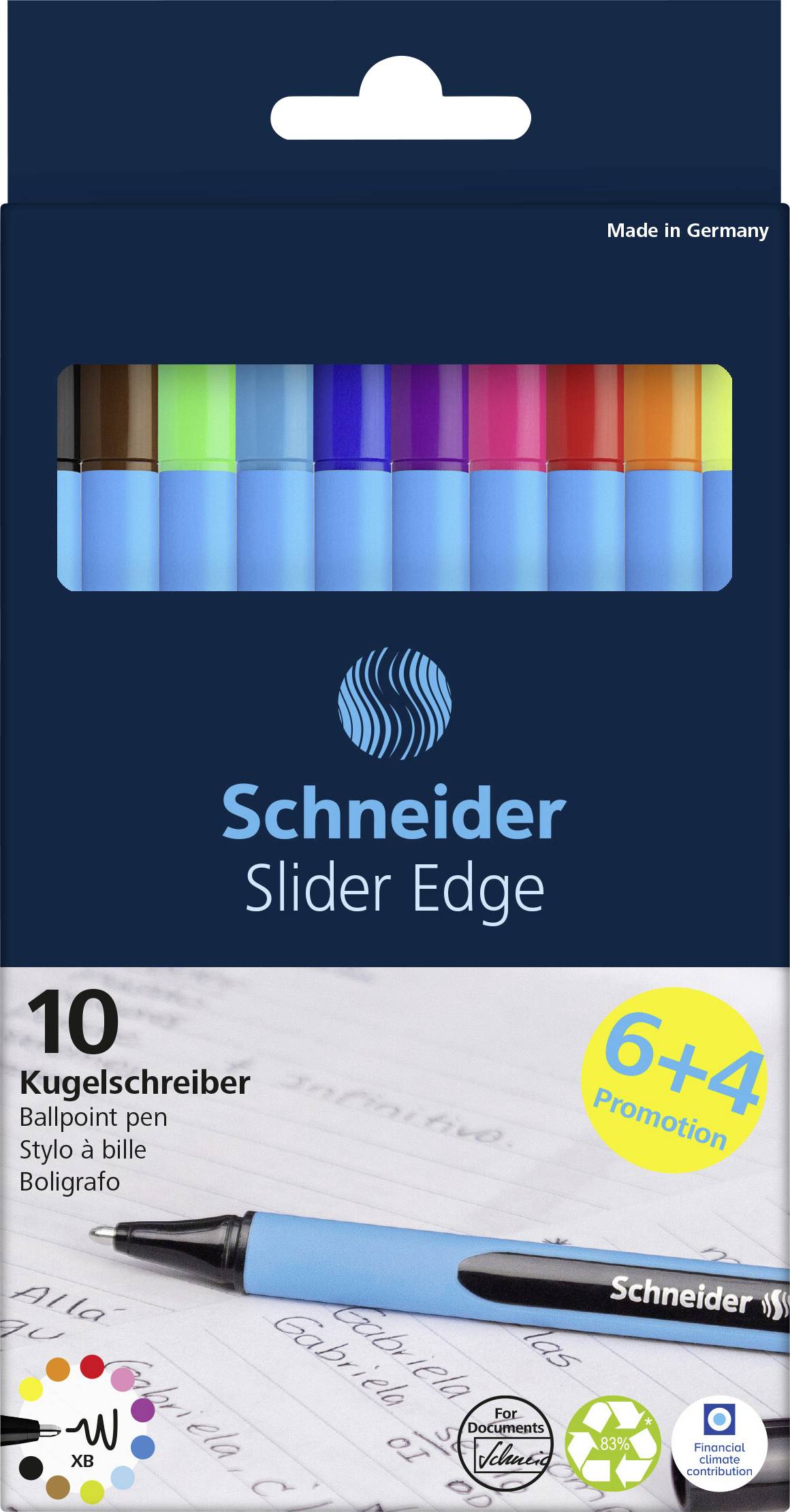Schneider Schreibgeräte Slider Edge XB Karton-Etui 10 Stück Promotion 152260 Kugelschreiber Schreibfarbe: Schwarz, Rot, Blau, Hellgrün, Gelb, Oran