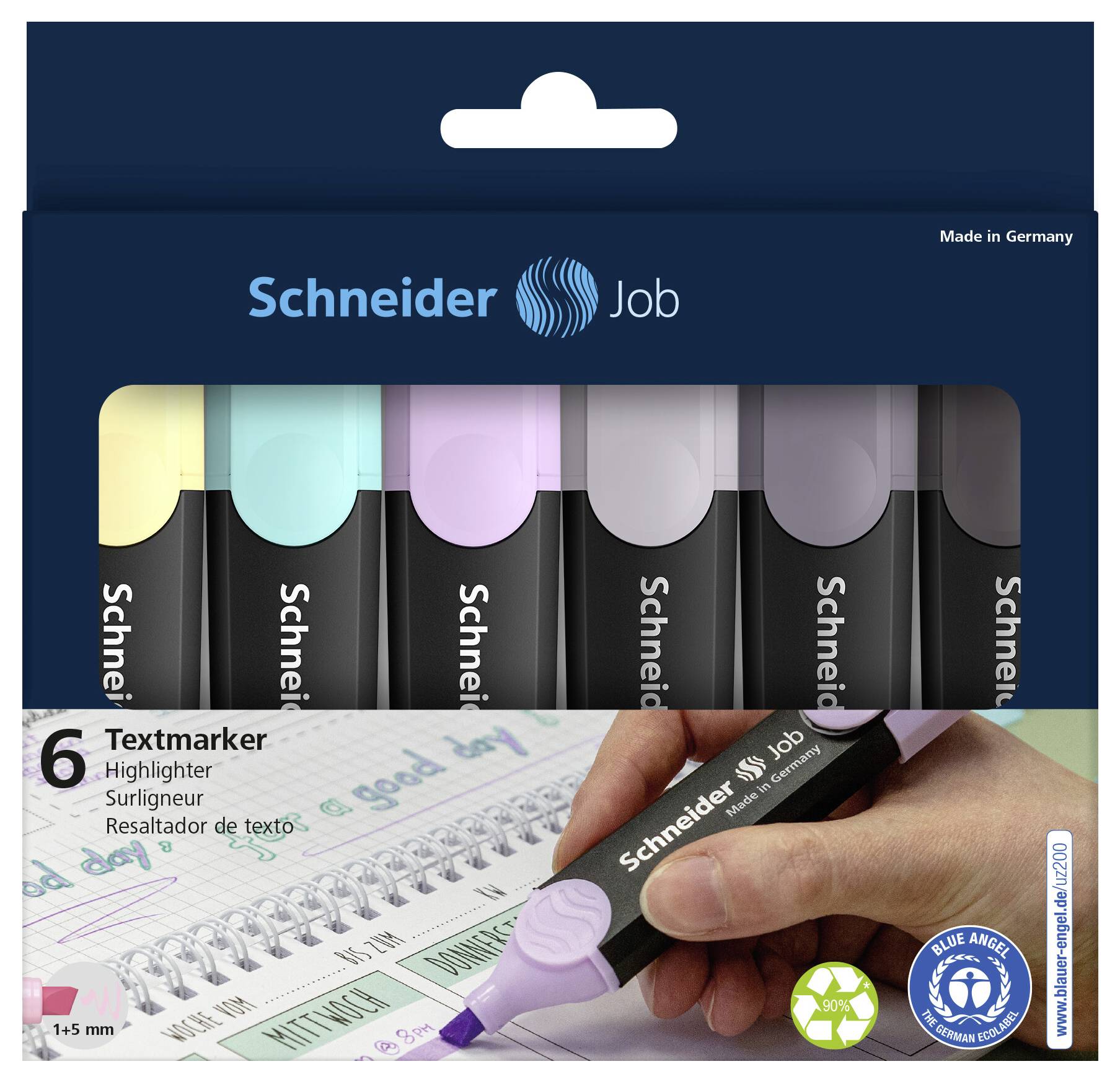 Schneider Schreibgeräte Textmarker Textmarker Job Pastell (grau) Karton-Etui 6 Stück sortiert 115099 1 mm, 5mm 6St.