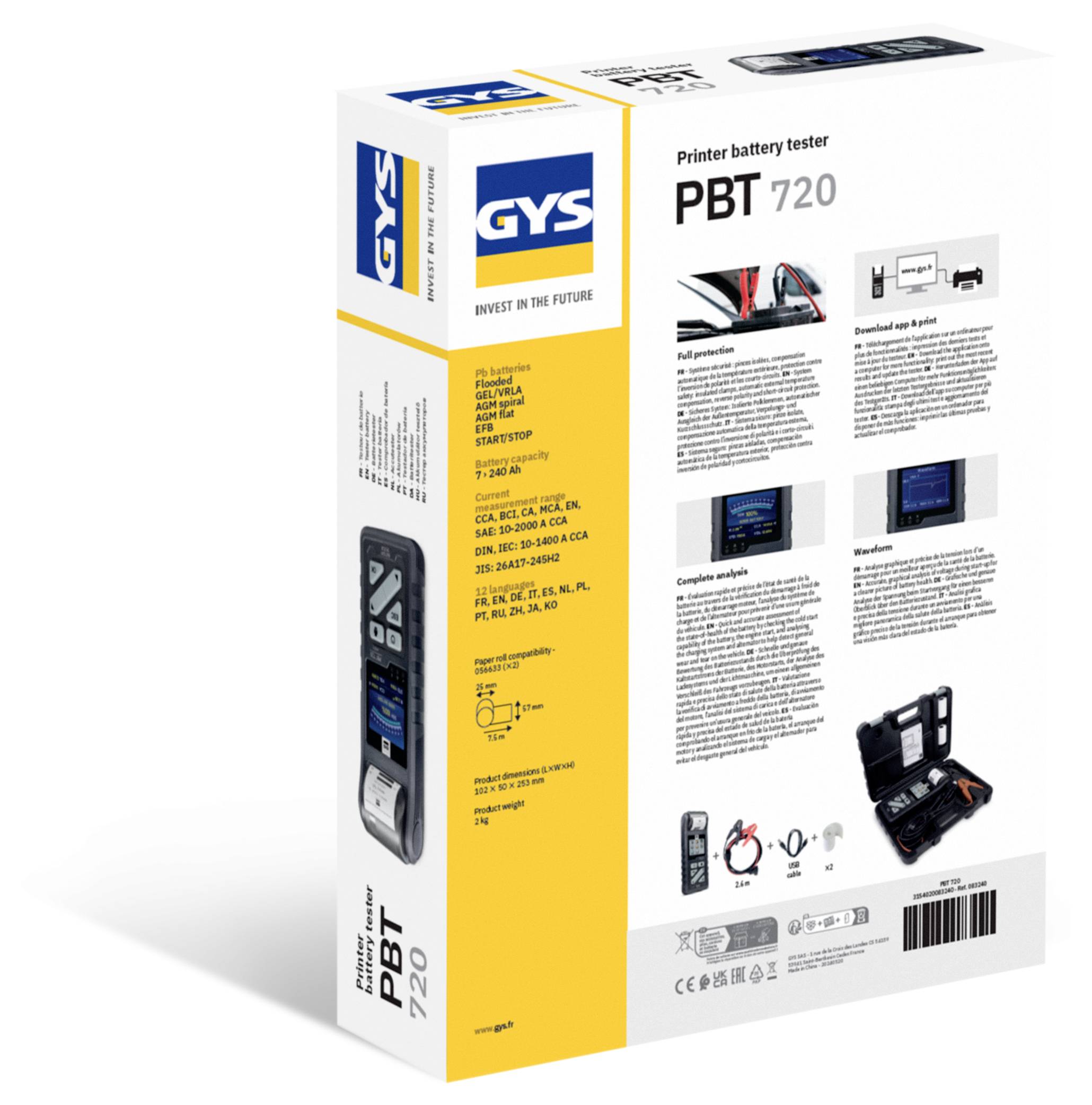 GYS BATTERIETESTER PBT720 - START/STOP Kfz-Batterietester 26 cm x 10.5 cm x 5 mm