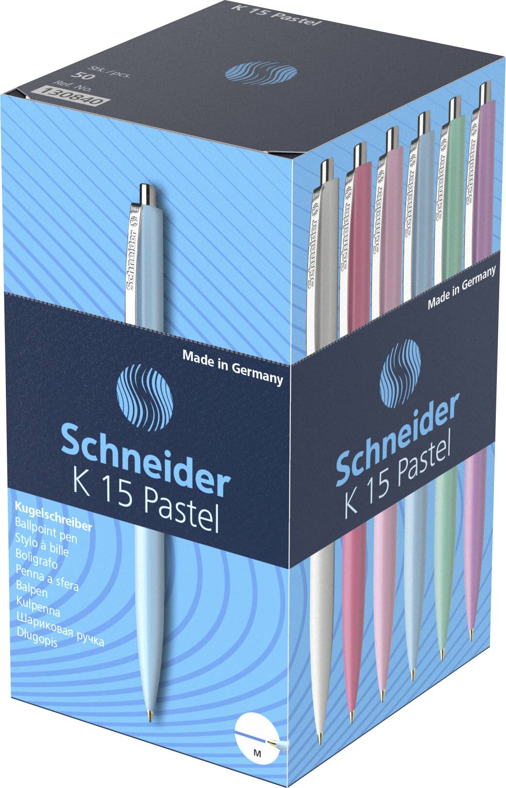 Schneider Schreibgeräte K15 Pastell sortiert mit 6 Farbvarianten, Mine 770 M blau 130840 Kugelschreiber Schreibfarbe: Blau 50 St.
