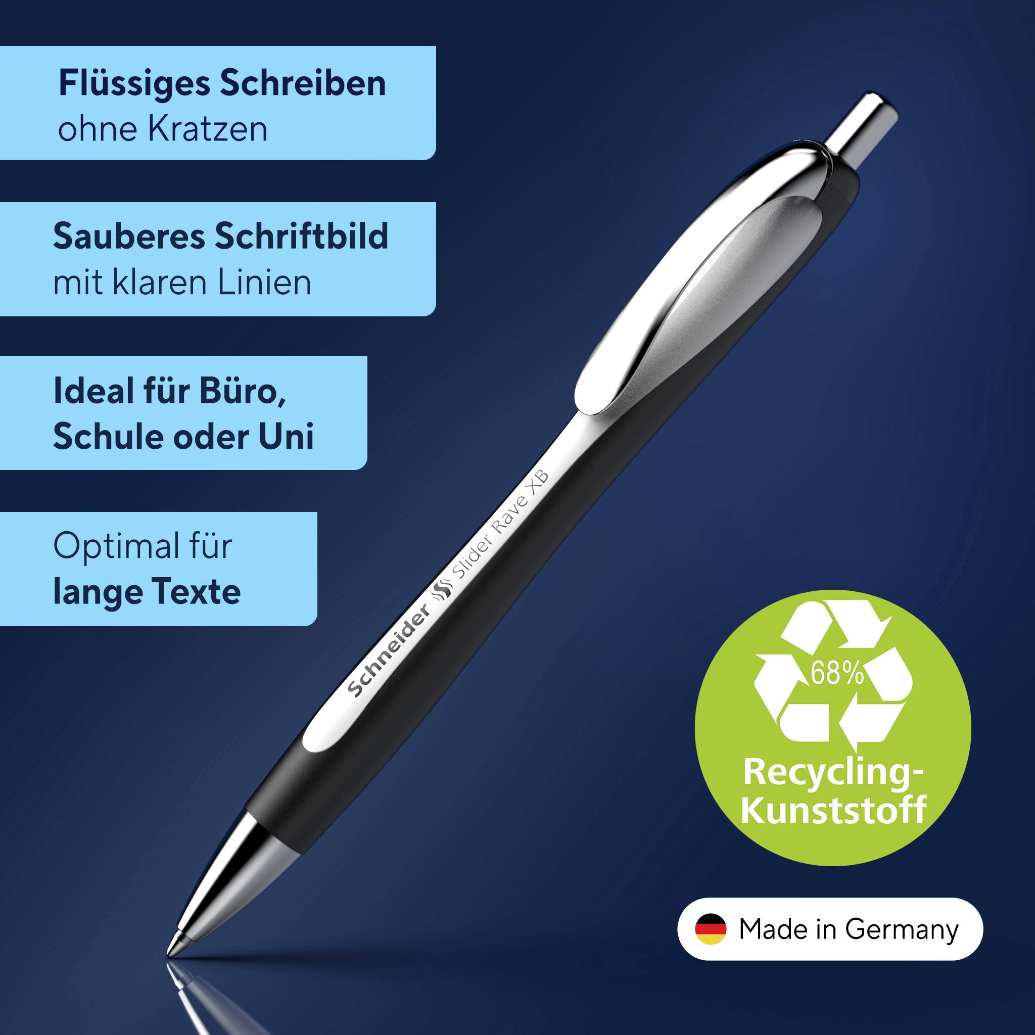 Schneider Schreibgeräte Slider Rave weiß-schwarz Mine XB blau 132549 Kugelschreiber Schreibfarbe: Blau 1St.