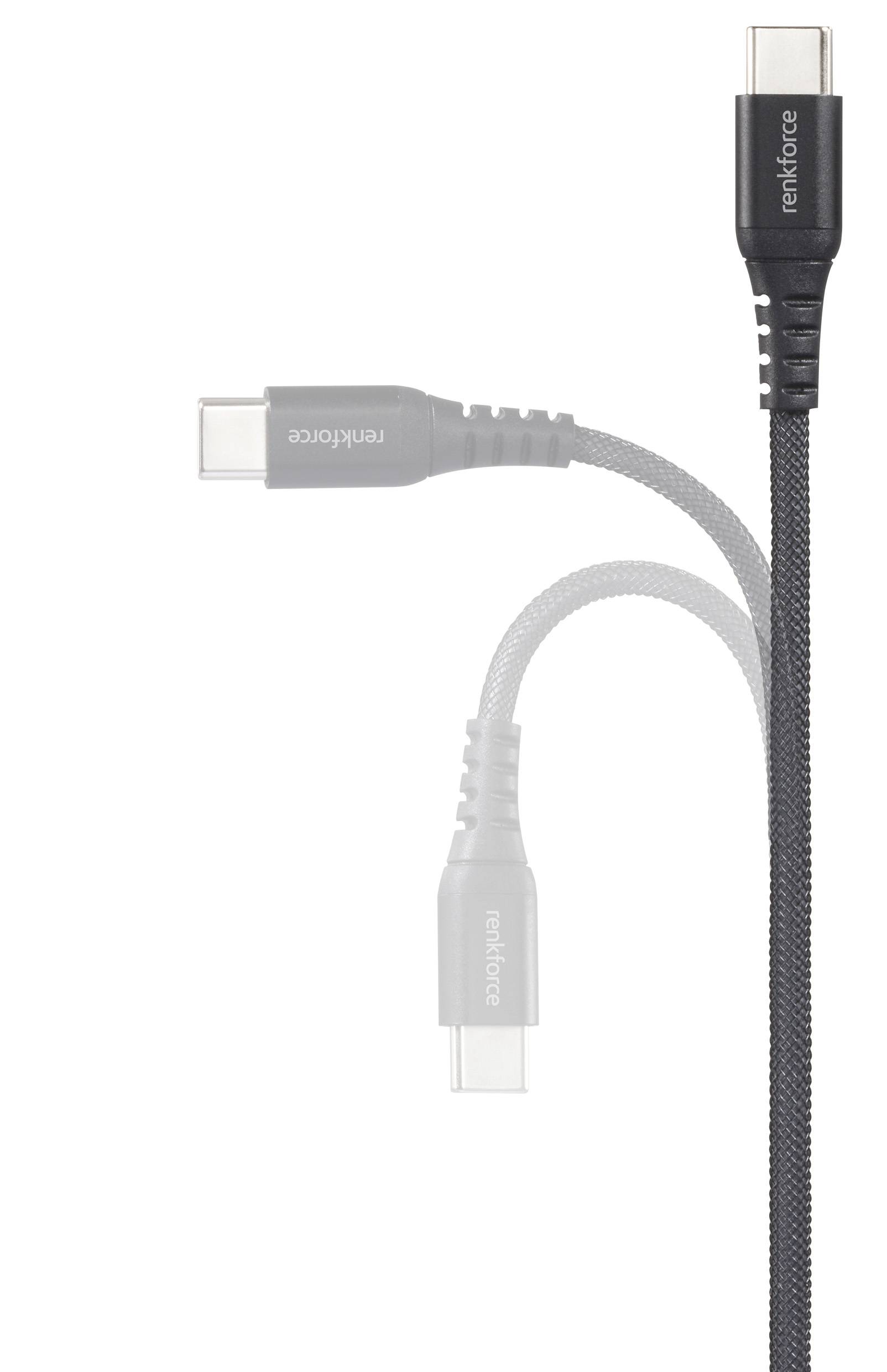 Nekteck USB-C Kabel; ein sichtbares und zwei verblasste Duplikate, die Flexibilität zeigen.