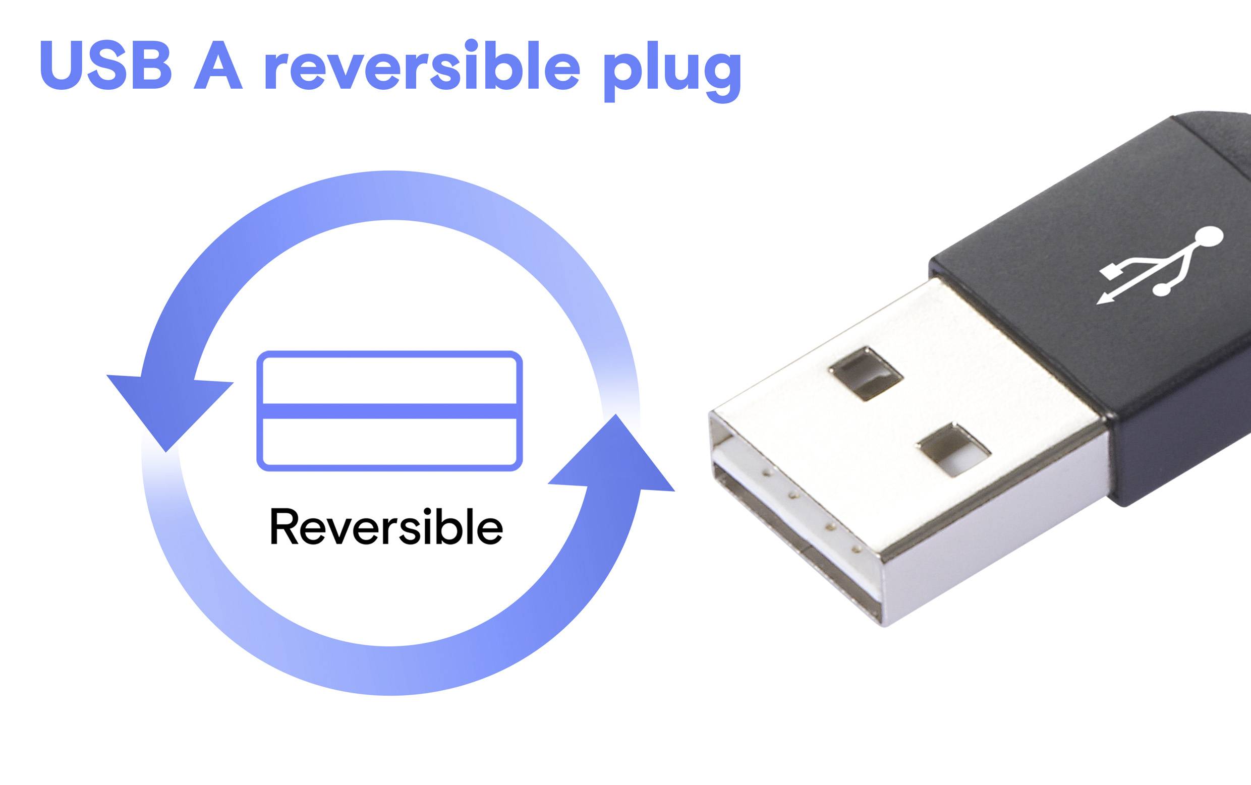 USB-A-Stecker mit Wendefunktion, Etikett mit der Aufschrift 