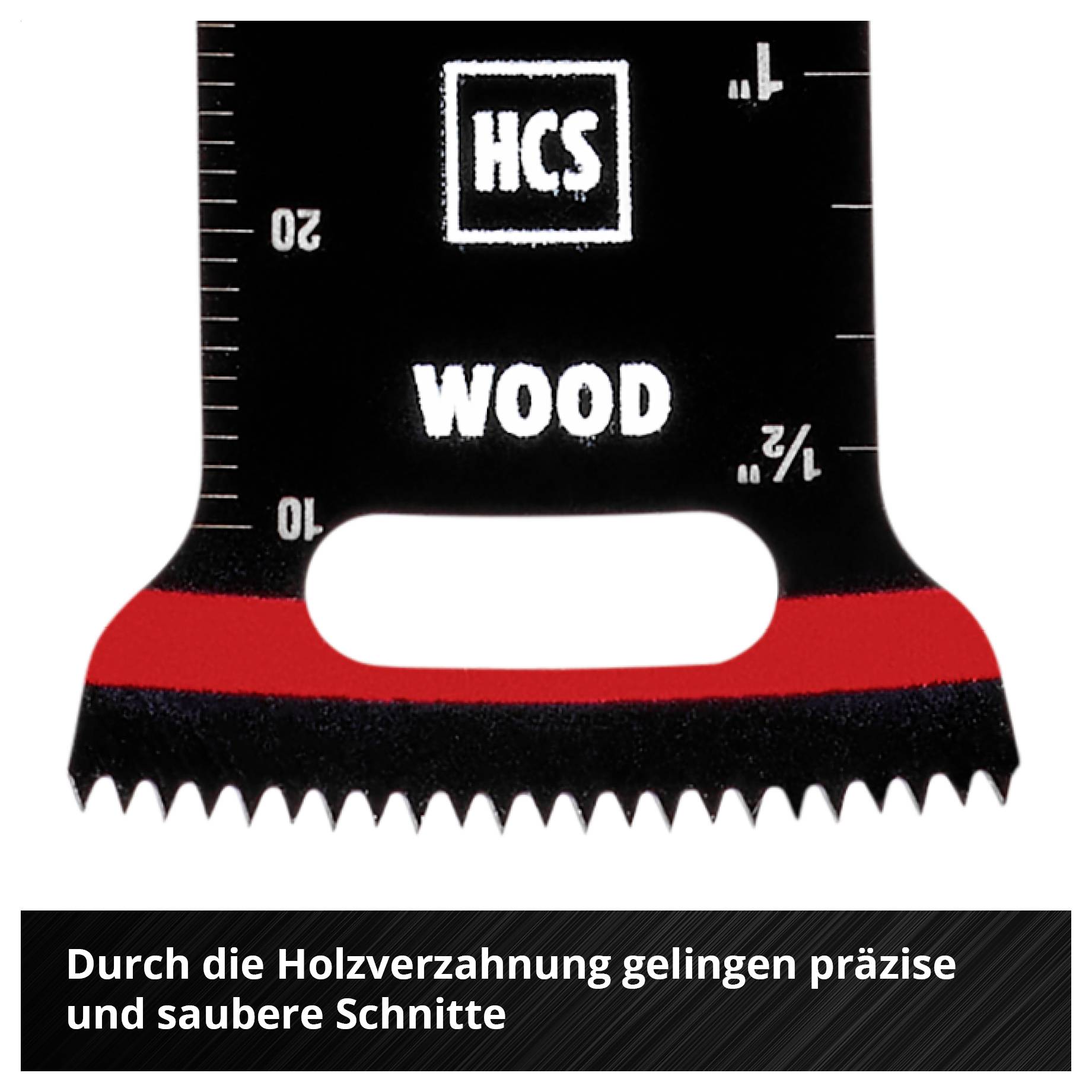 Ein Sägeblatt mit der Aufschrift 'HCS WOOD', geeignet für präzise und saubere Holzschnitte durch spezielle Verzahnung.