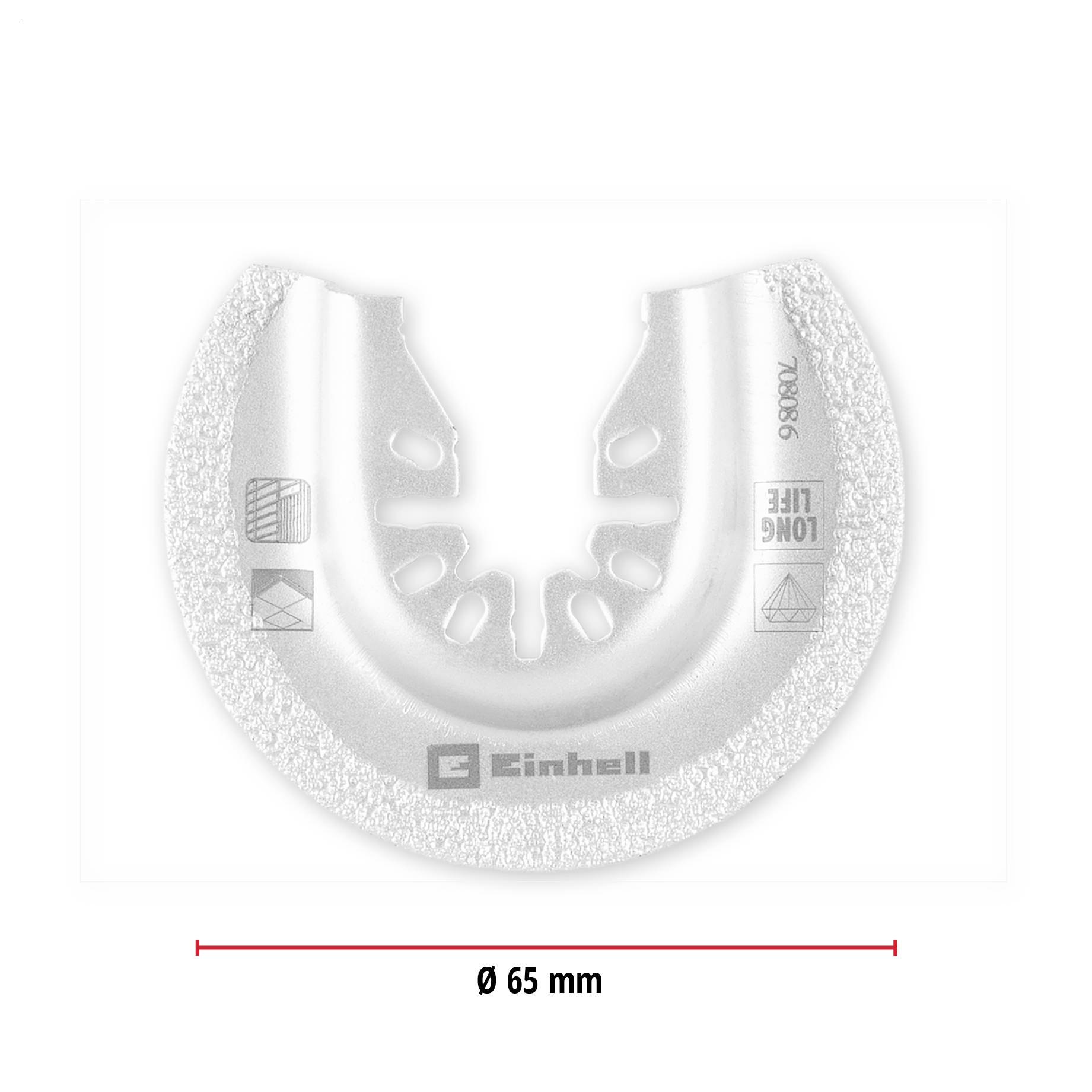 Ein silbernes Sägeblatt mit zahniger Kante, Durchmesser 65 mm, für Multifunktionswerkzeuge, Markenname in der Mitte sichtbar.