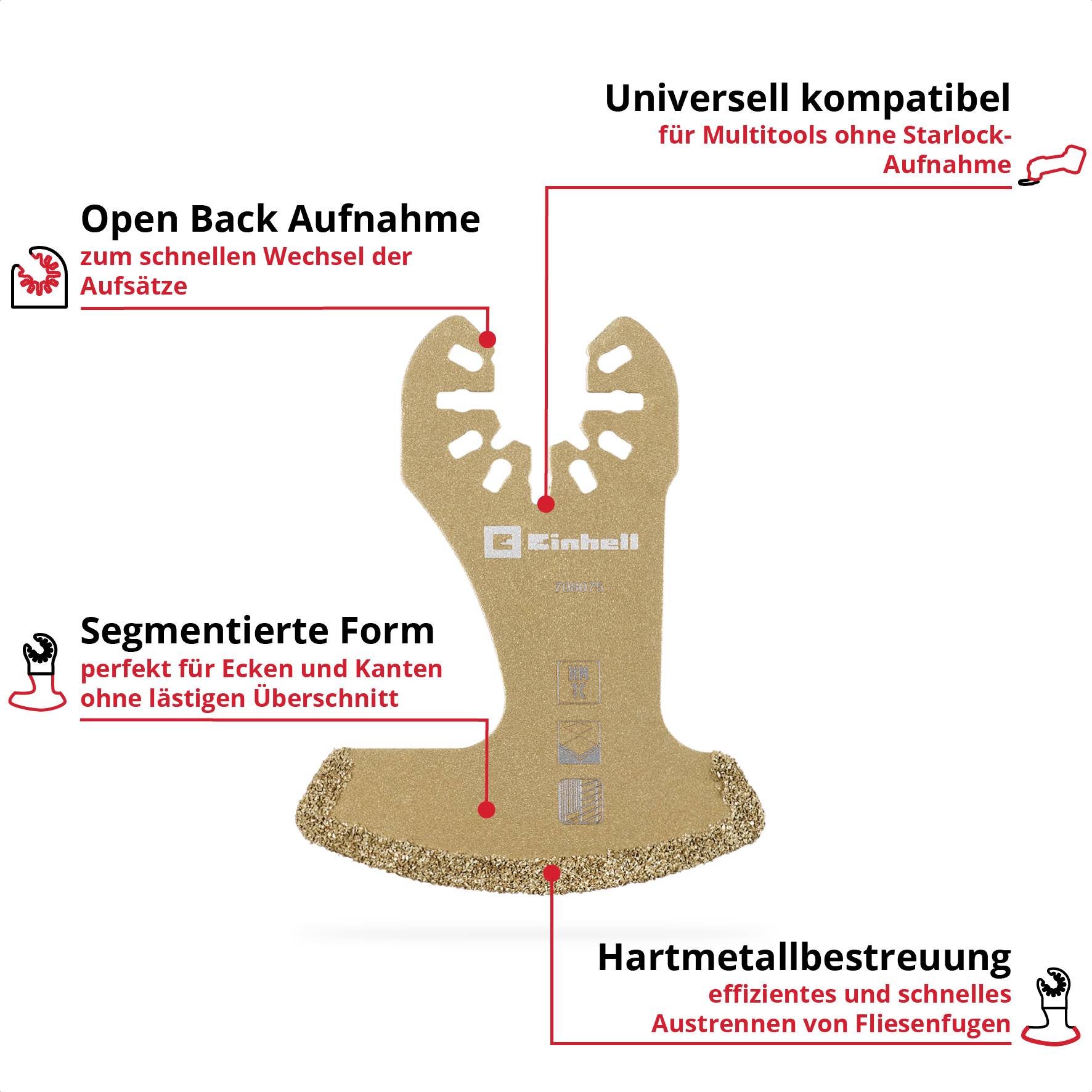 Einhell 708075 Segmentmesser HM 57mm Chrom-Vanadium Stahl, Hartmetall Sägeblatt 57mm 1St.