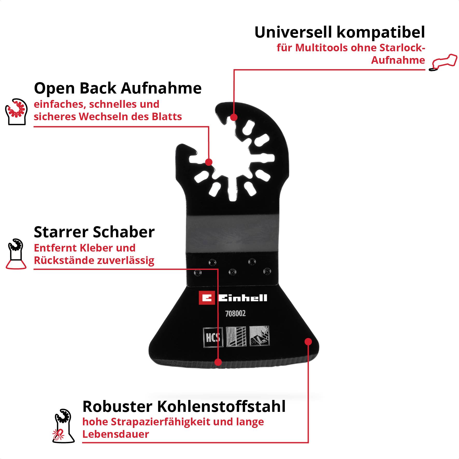 Einhell 708002 Schaber HCS, Starr 52mm Chrom-Vanadium Stahl, HCS Schaber 52mm 1St.